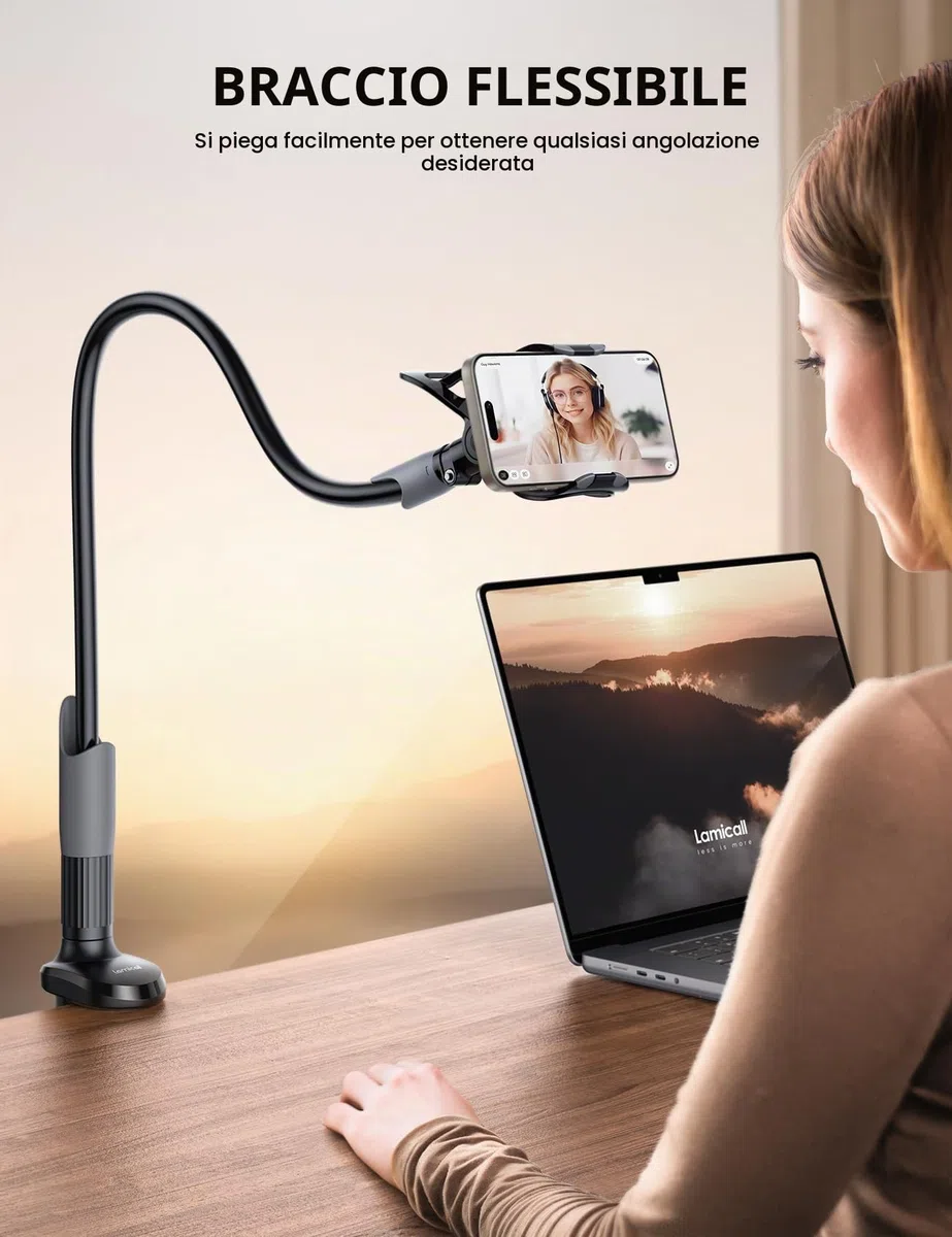 Lamicall Supporto Telefono, Collo D'oca Supporto Regolabile - Universale Stand per iPhone 17 16 15 14 13 Pro Max, Plus Mini XS XR X 8 7, Switch, Samsung S10 S9 S8, Scrivania, Altri Smartphone - Nero