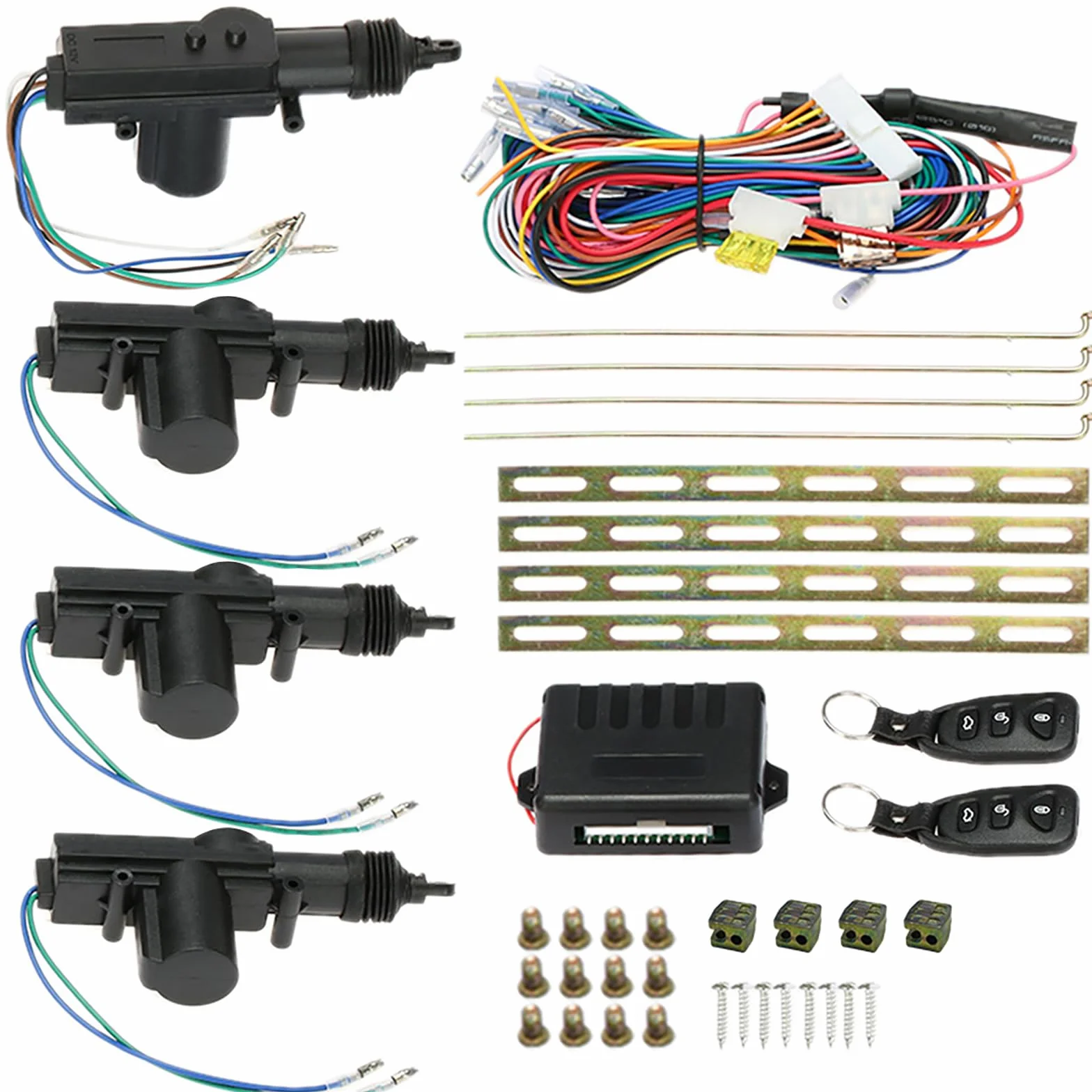 Chiusura Centralizzata Auto, 12V Kit Serratura Smart per Auto, con 4 Attuatori per Serratura Porta e 2 Telecomandi, Viene Fornito con Allarme Auto e Pulsante di Rilascio Bagagli
