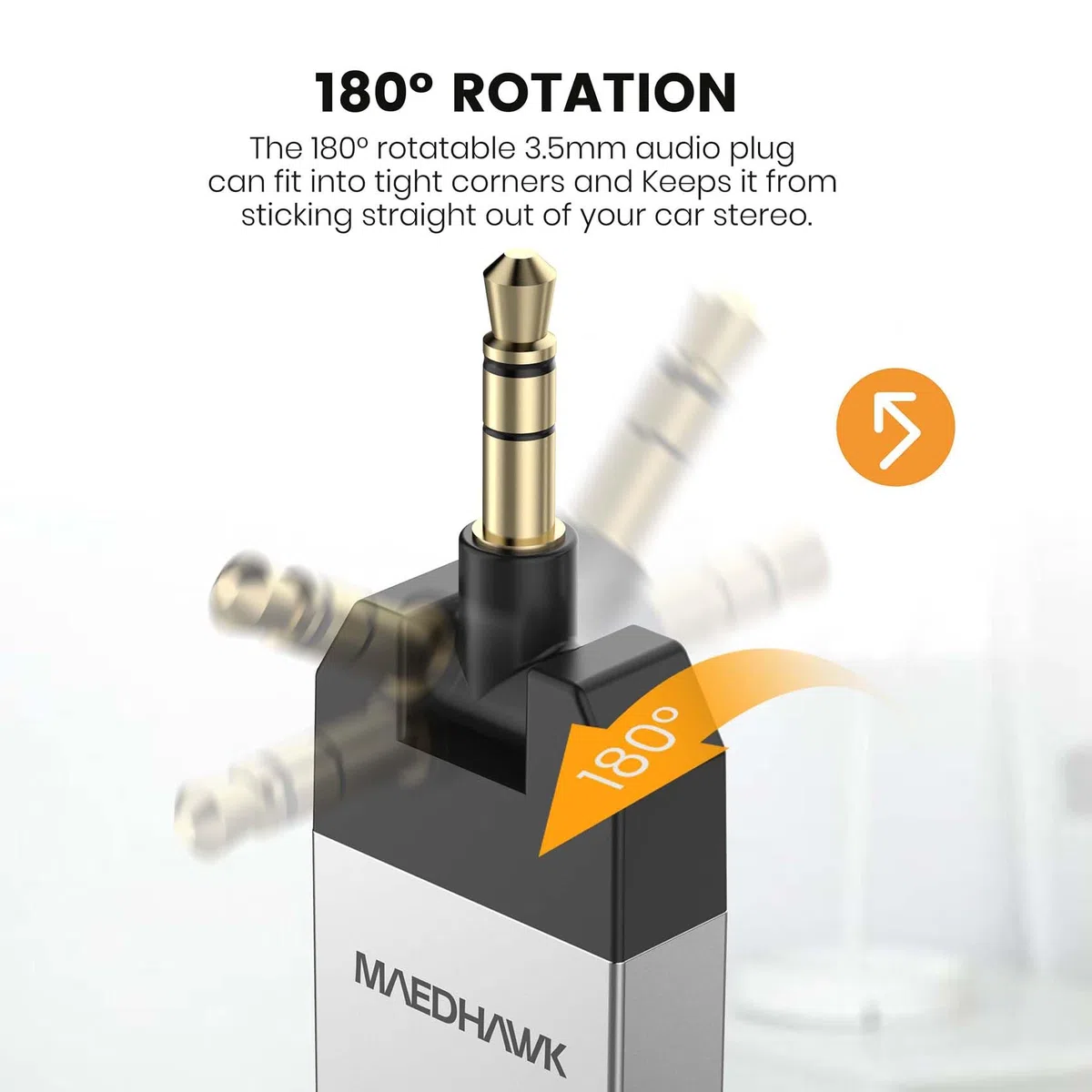 MAEDHAWK Ricevitore Bluetooth 5.2 per Auto con Jack Aux da 3,5 mm Ruotabile Kit audio wireless A2DP per Auto, Altoparlanti per Streaming di Musica Stereo per la casa, Chiamate in Vivavoce