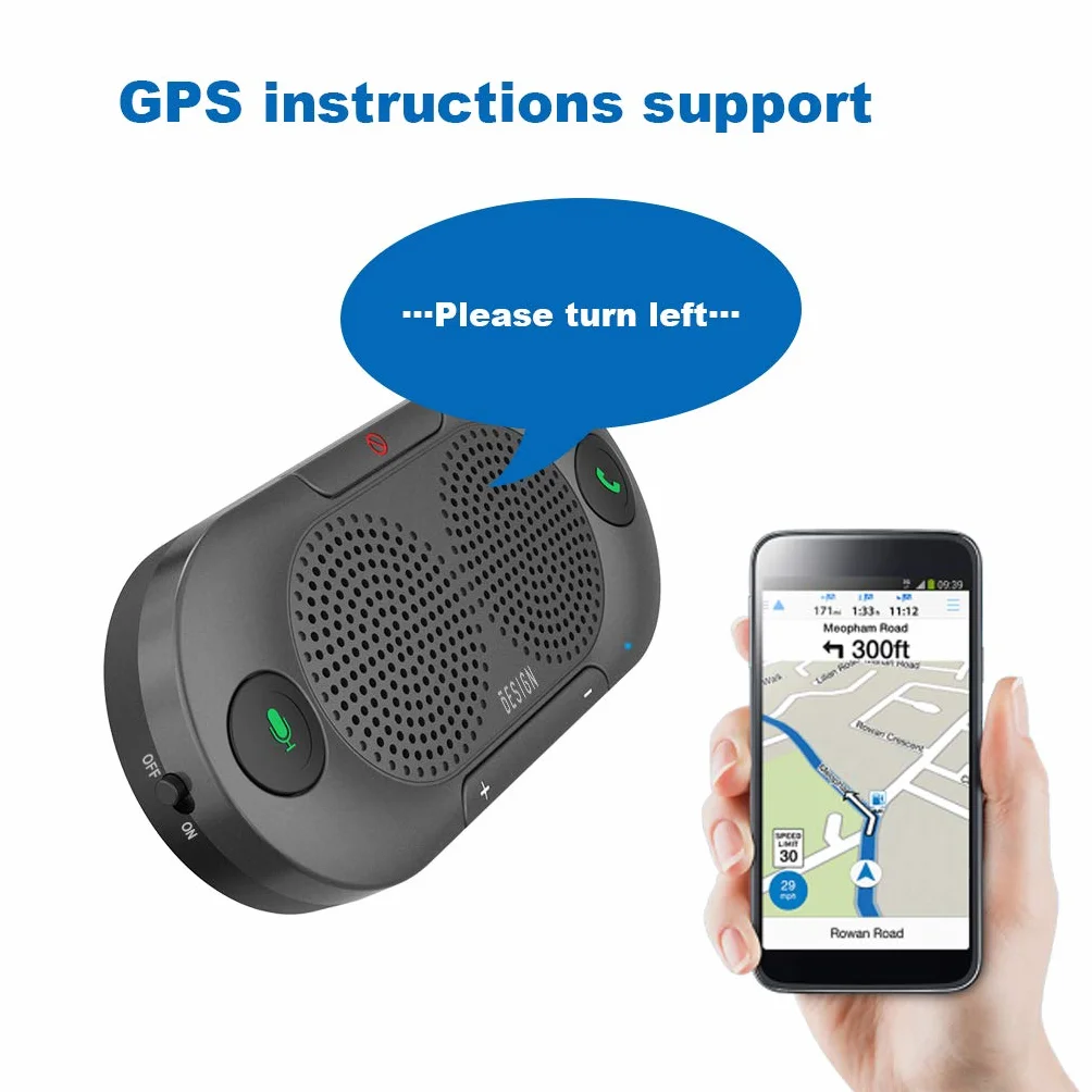 Besign BK06 Kit Vivavoce Bluetooth per Auto, per Chiamate Viva voce, GPS e Musica, Supporto per aletta Parasole, Auto Accensione, con altoparlante potente da 2 X 2W, Connettività Dual Link