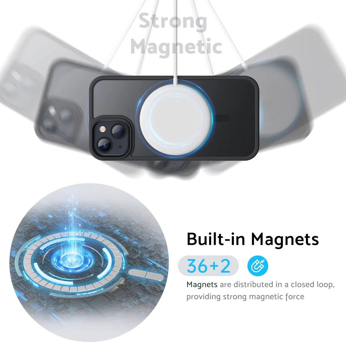 Anqrp Custodia Matt Kada per iPhone 13, sottile [Compatibile con MagSafe] Custodia protettiva magnetica e traslucida