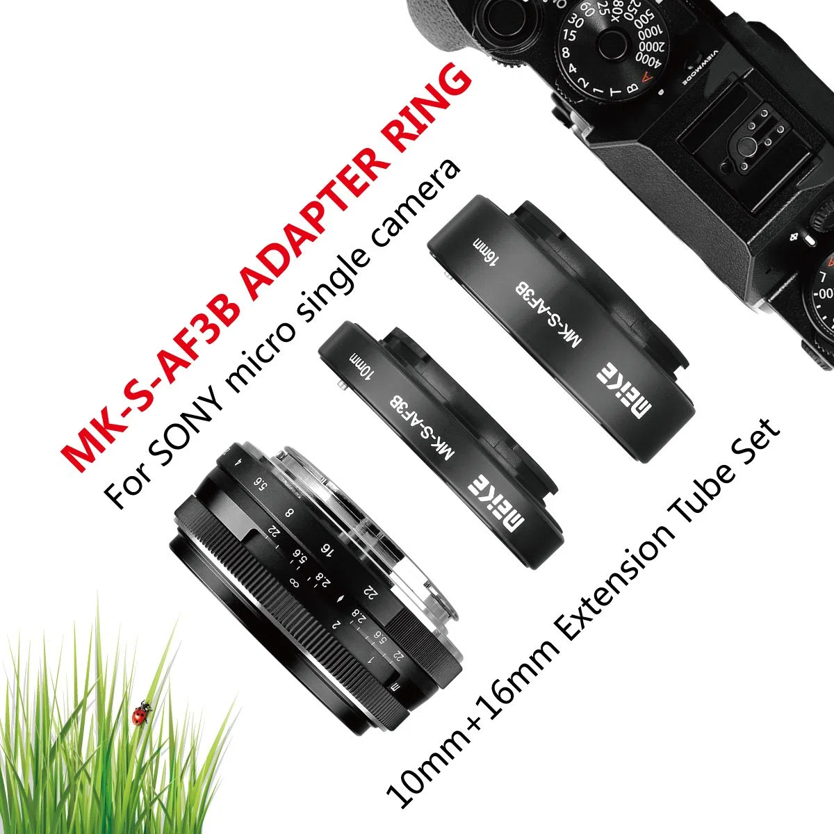 Meike MK-S-AF3B Tubo di prolunga in plastica autofocus 10mm 16mm per Sony NEX 3 NEX 5 NEX 6 A6000 A6100 A6300 A6400 A6500 A6600 A7 (10mm +16mm)
