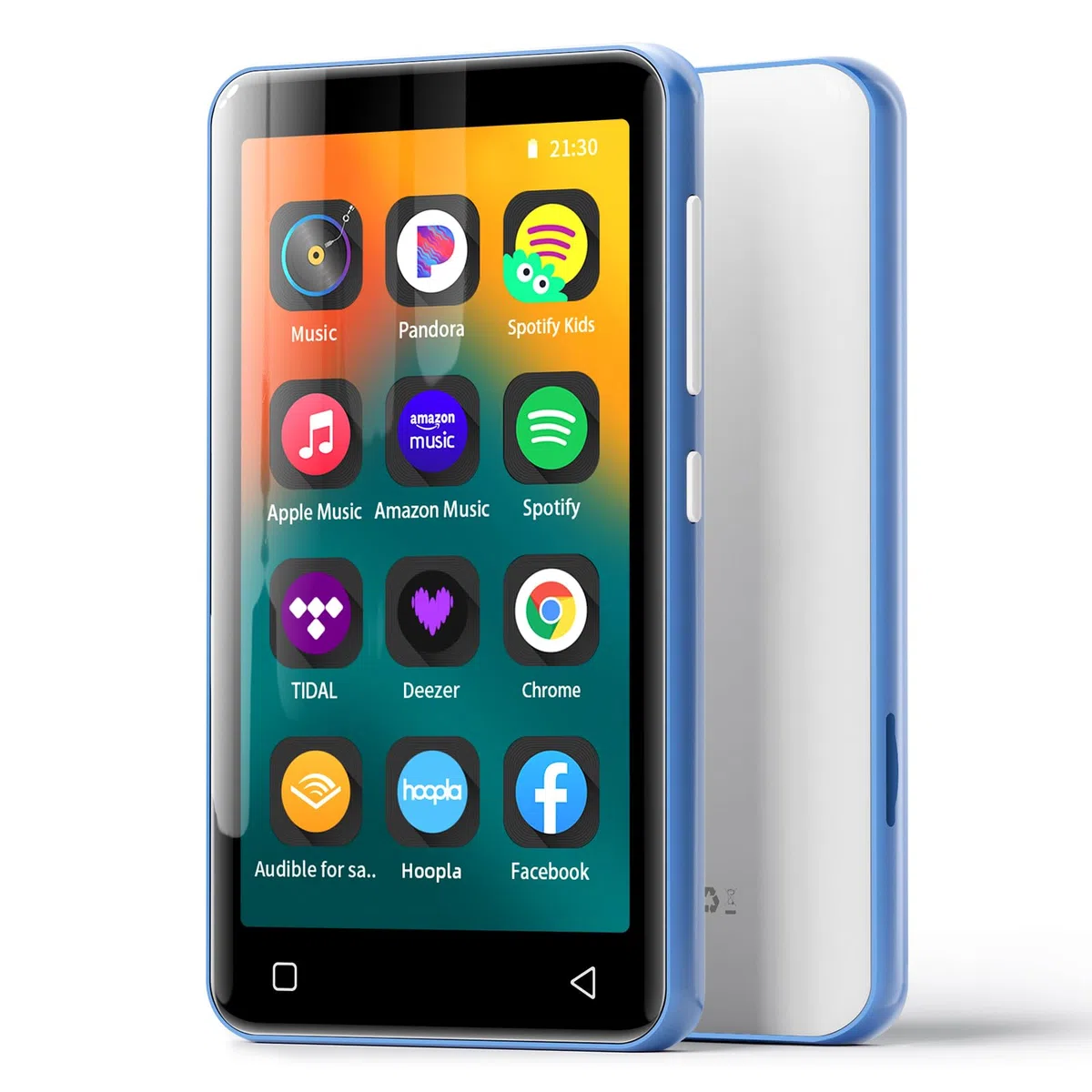 innioasis Lettore MP3 da 80 GB con Bluetooth e WiFi, Lettore musicale MP3 con Spotify, Amazon Music, Audible, Touch screen da 4 pollici, Streaming MP3 Android (blu-bianco)