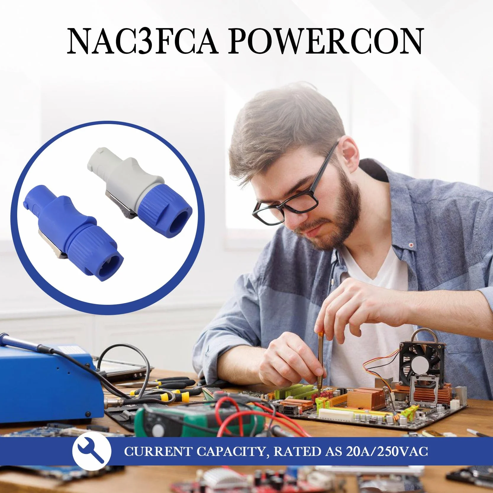 20 connettori Powercon, spina Powercon a 3 NAC3FCB, spina Speakon, 20 A, 250 V, blu e