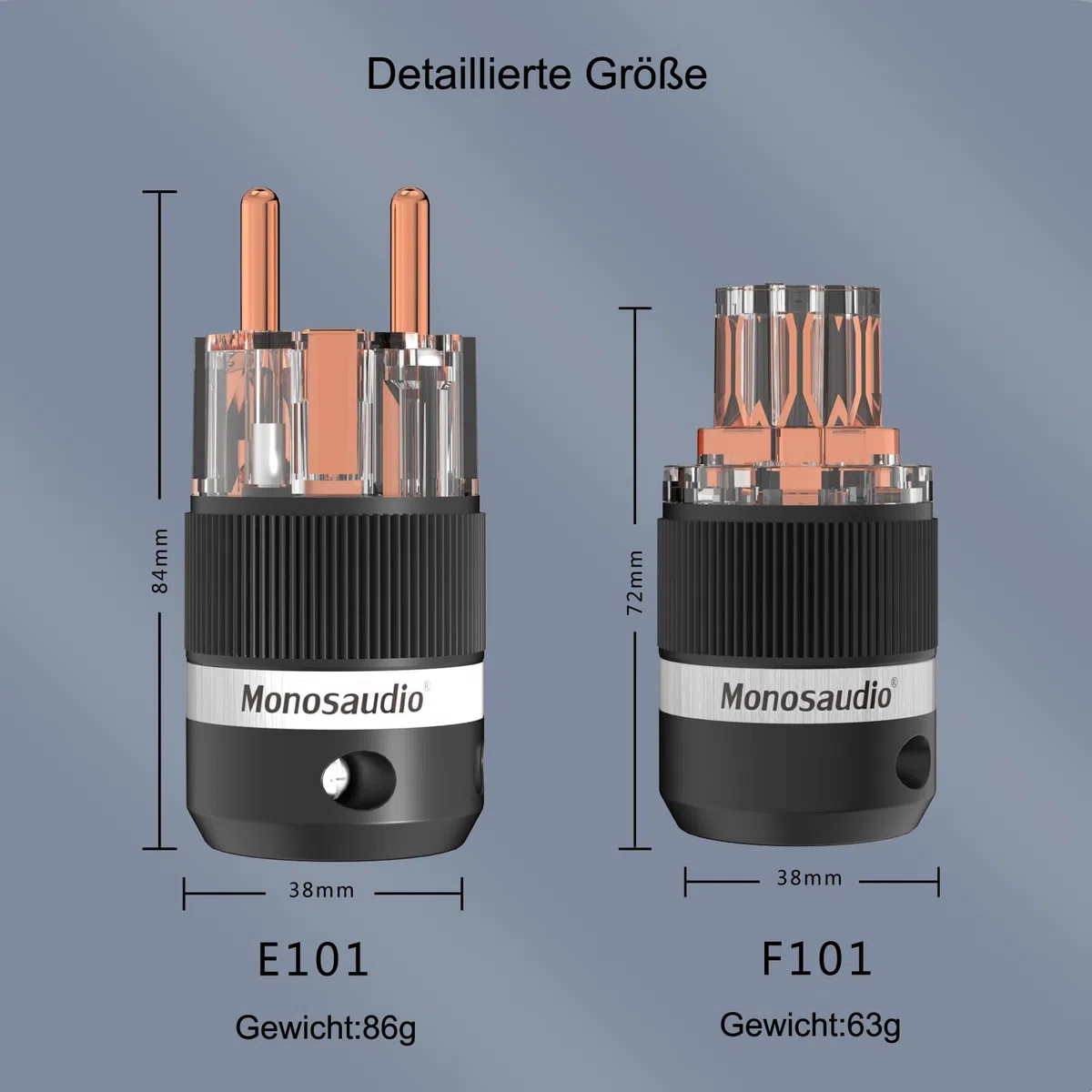 Monosaudio Coppia di spine HiFi con messa a terra + connettore IEC C15, presa di corrente di alta qualità, 16 A, 250 V, spina audio, accoppiatore (rame puro, E101/F101)