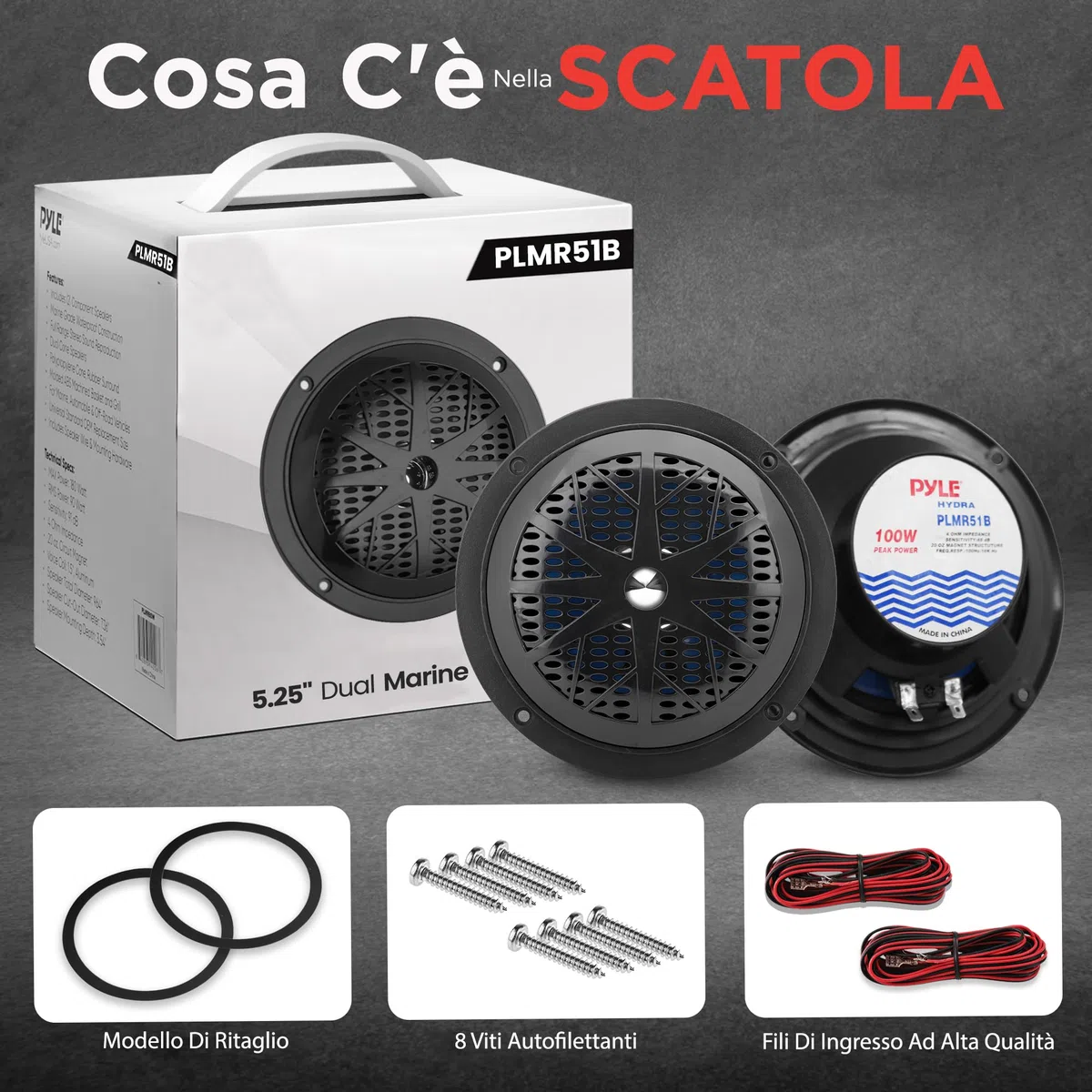Pyle Altoparlanti Marini 13,34 Centimetri, Casse Audio 2 Vie Impermeabili 100 Watt, Cono in Polipropilene, Surround in Tessuto, Speaker da Esterno Resistente, 1 Coppia Neri