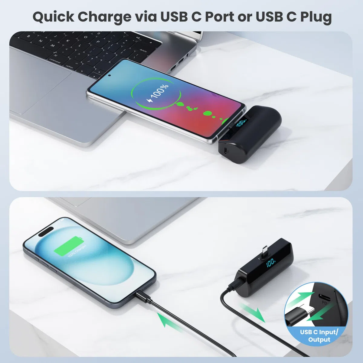 Feob Mini Power Bank per iPhone 17/16/15 Serie, 5200mAh PD 3A USB C Caricatore Portatile Ultra-Compatto Batteria Esterna Powerbank con LED Display Compatibile con iPhone 17/16/15, Samsung S25/S24 etc