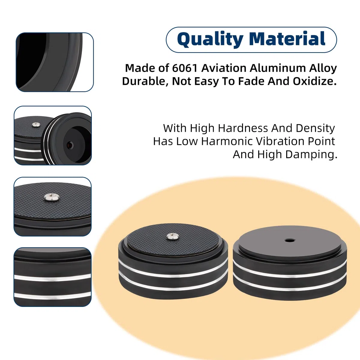 Piedini per altoparlante, 4 pezzi, 58 x 22 mm, per altoparlanti, subwoofer, piedini in alluminio con adesivi 3M, viti M4 per audio, altoparlanti, subwoofer, home theater (nero)