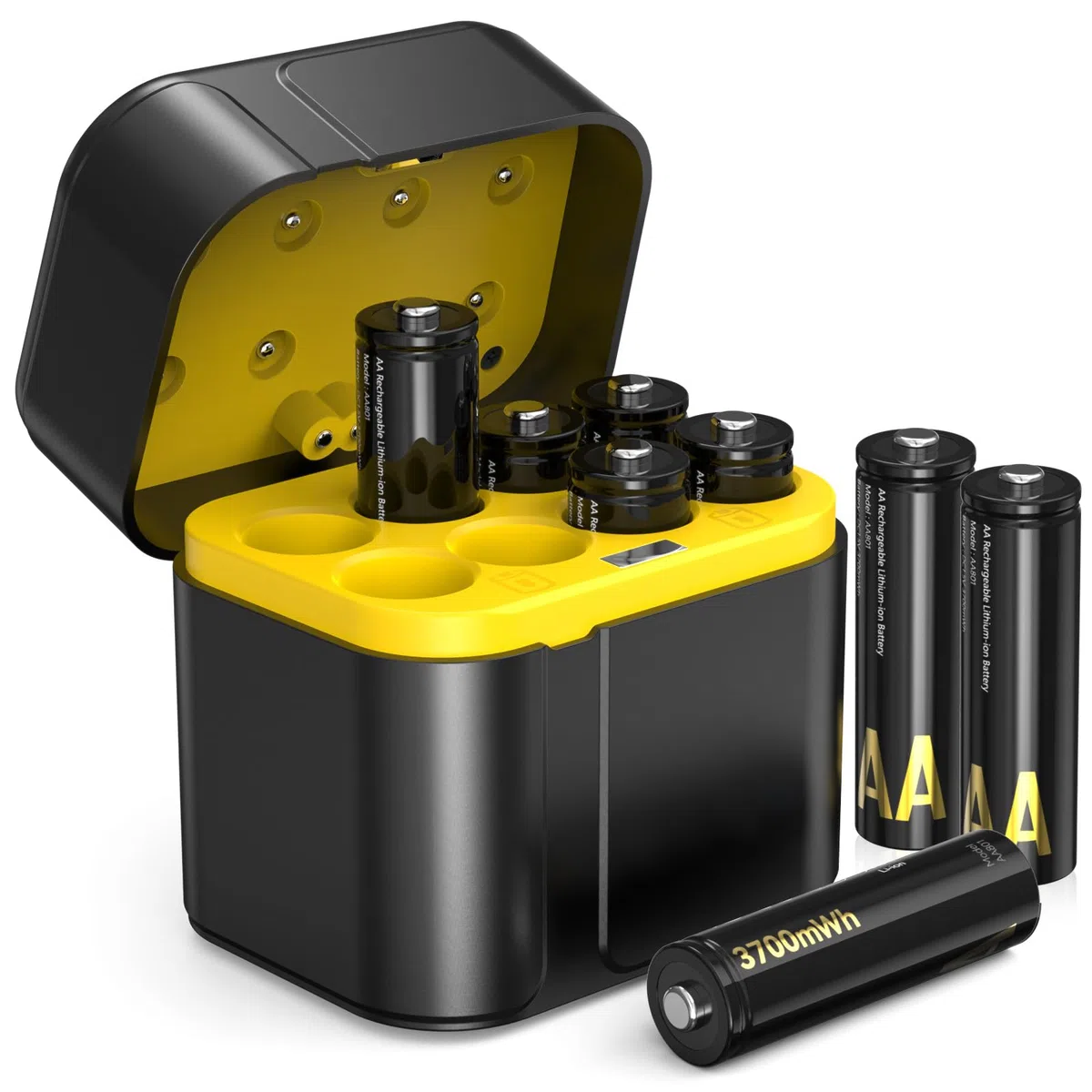 SURFOU 8Pcs 1.5V AA Lithium Batterie Ricaricabili con Caricabatterie 8 Slot, 3700mWh Ricarica Rapida e Stoccaggio, 2000 Cicli, Alta Capacità