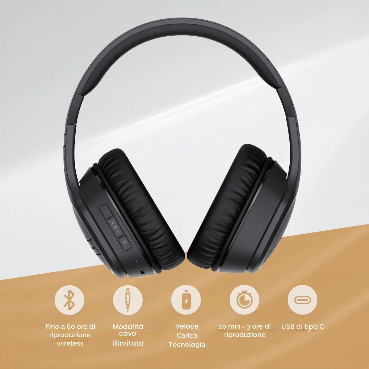 PowerLocus P7 Cuffie Wireless Bluetooth, 50 ore Di Riproduzione, Cuffie Senza Fili Over Ear, Hi-Fi Stereo, Pieghevole, Cuffie Bluetooth con Microfono, Custodia Rigida per Viaggio/Telefono/PC/TV