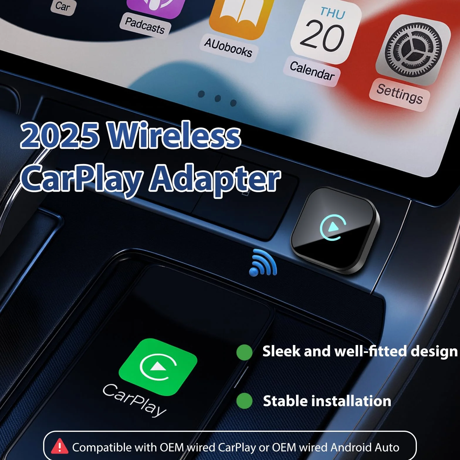 Adattatore wireless 2 in 1 CarPlay Android per auto, mini USB Plug & Play, compatibile dal 2016, connessione stabile, design ultra compatto