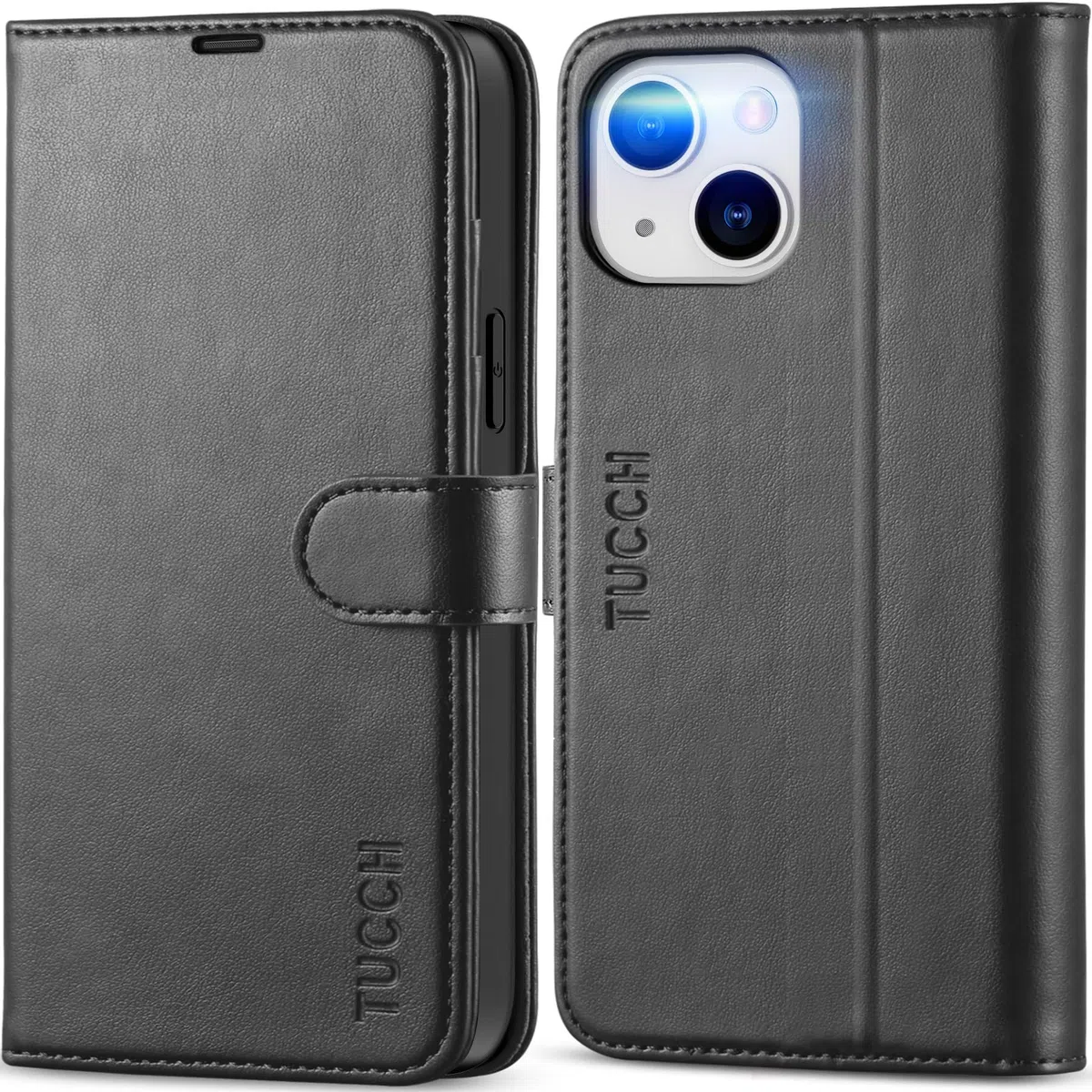 TUCCH Cover per iPhone 13 5G Custodia Magnetica Flip con Chiusura Protezione Resistente Pelle Sintetica Blocco RFID Portafoglio Tasca Carte Portacellulare Compatibile iPhone 13 (6,1" 2021), Nero