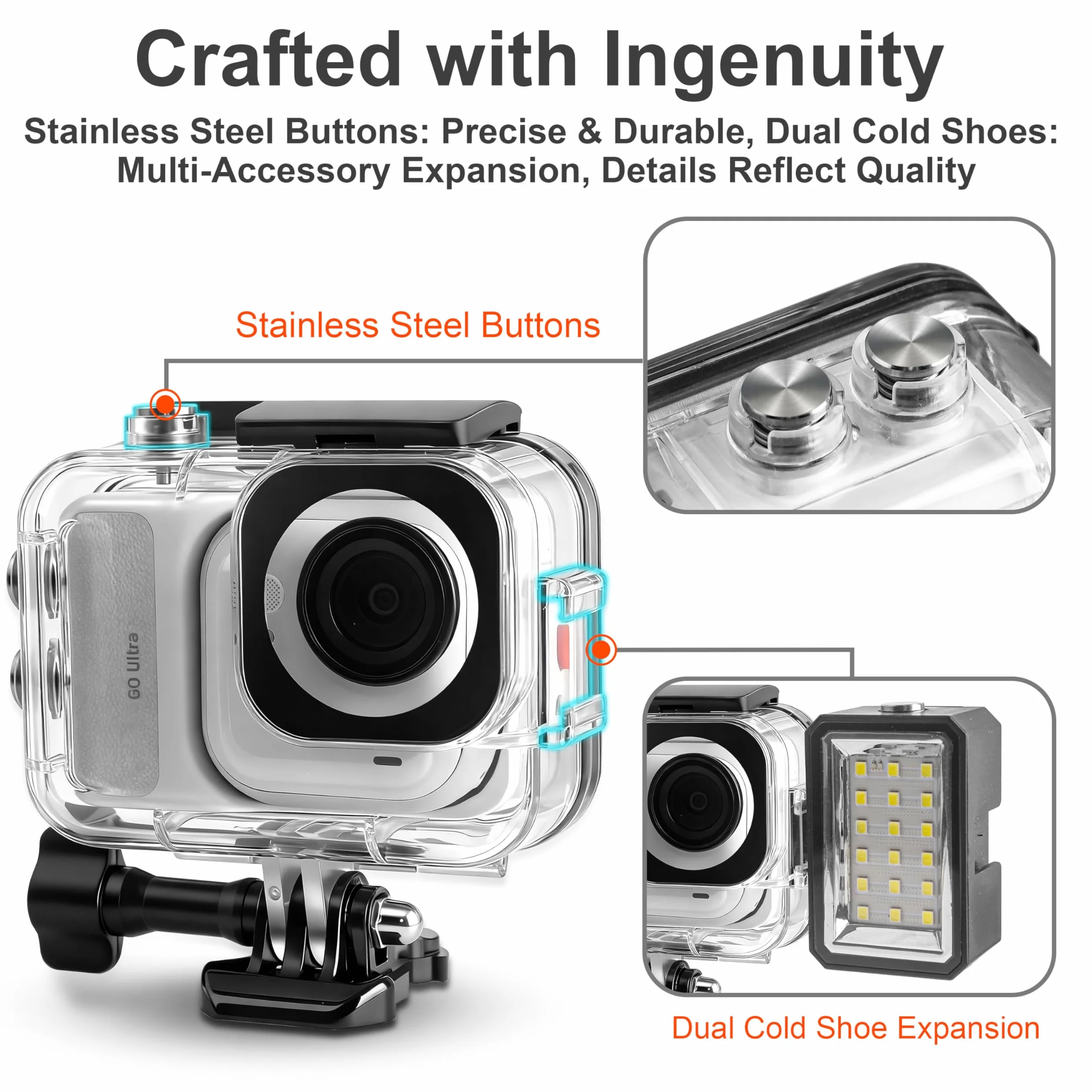 FitStill Custodia impermeabile da 50 m/164 FT per Insta 360 go Ultra, custodia protettiva subacquea, può essere installata la fotocamera Go Ultra e il suo modulo di espansione, protezione dalla