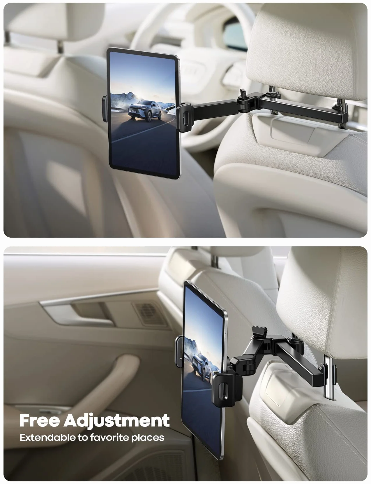 Lamicall Supporto Tablet Auto, Supporto Tablet Poggiatesta - [Braccio Telescopico a Doppio Asse] 360°Rotazione, Universale Supporto per iPad, Samsung Tab, Switch, altri 4.7-11" Cellulari e Tablet