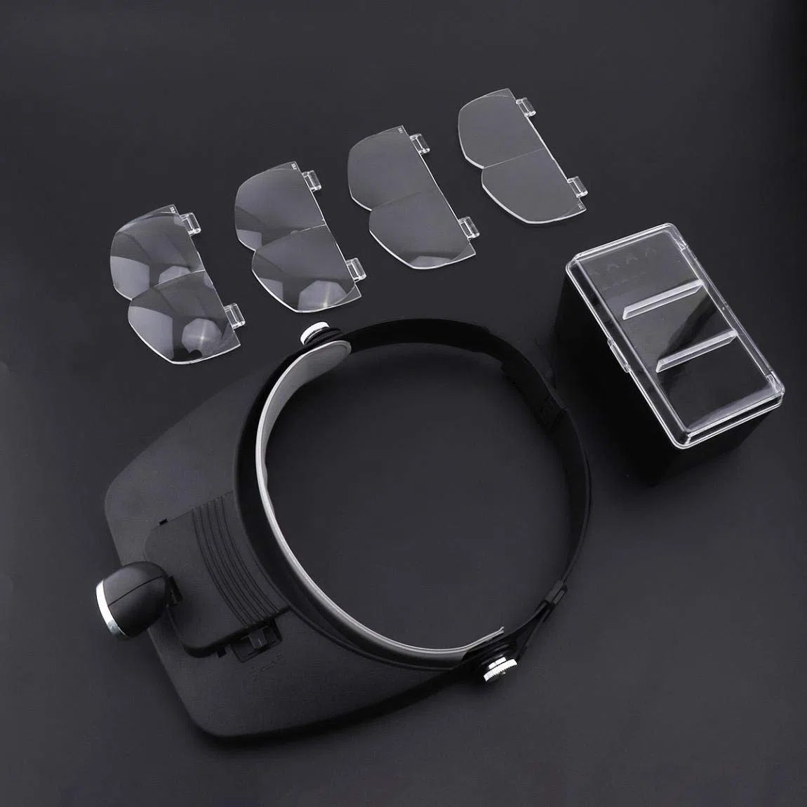Lente d'ingrandimento frontale con 3 luci LED, strumento di riparazione orologiaio, 6 lenti intercambiabili multiple, 1 x 1,5 x 2 x 2,5 x 3,5 x 8 x