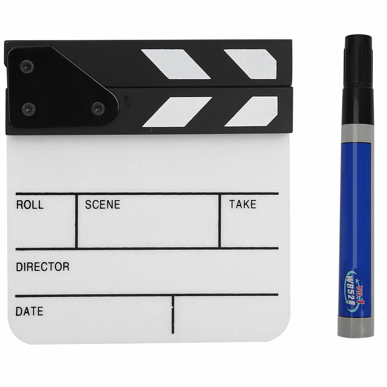 Clap Board, Metal Mini Acrilico Regista Scene Ciak TV Film Action Board Film Cut Prop con penna(Bianco nero)
