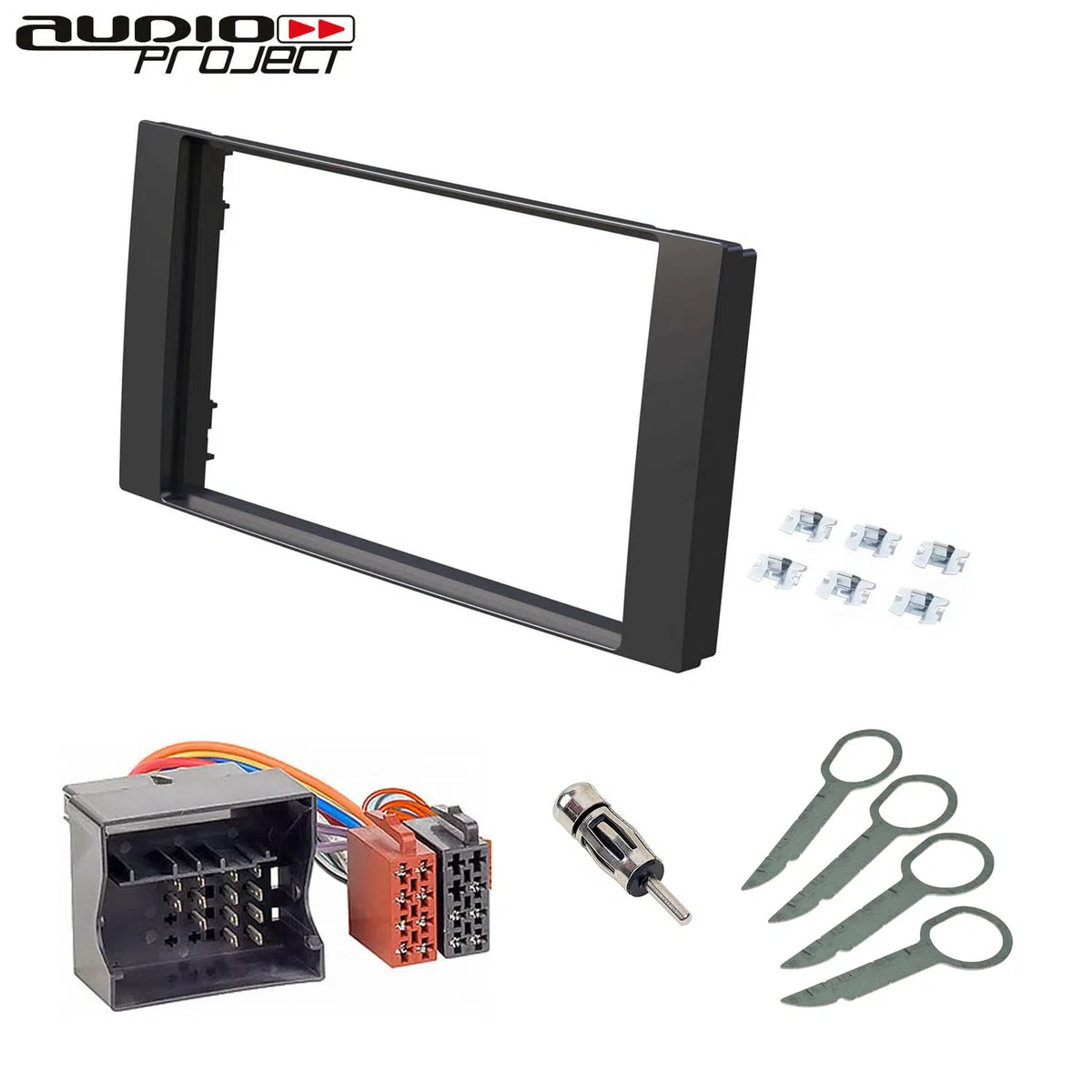Audioproject A161 - Set mascherina autoradio doppio DIN compatibile con Ford C-Max S-Max Focus 2 Fiesta Fusion Mondeo Kuga Transit adattatore radio nero