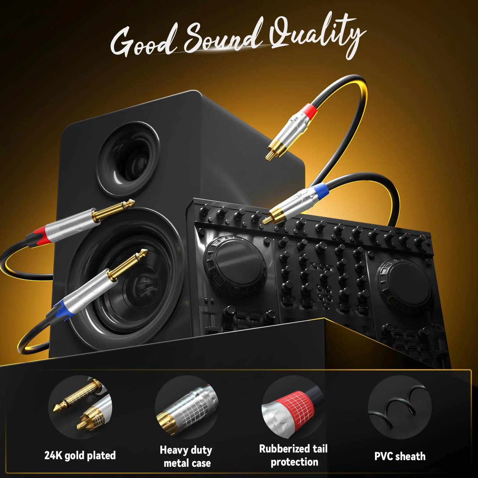 Tisino Cavo RCA a Jack, Cavo 2 RCA a 2 Jack 6,3 mm per Ricevitore AV, Amplificatore, Sistema Audio Stereo HiFi - 3 m