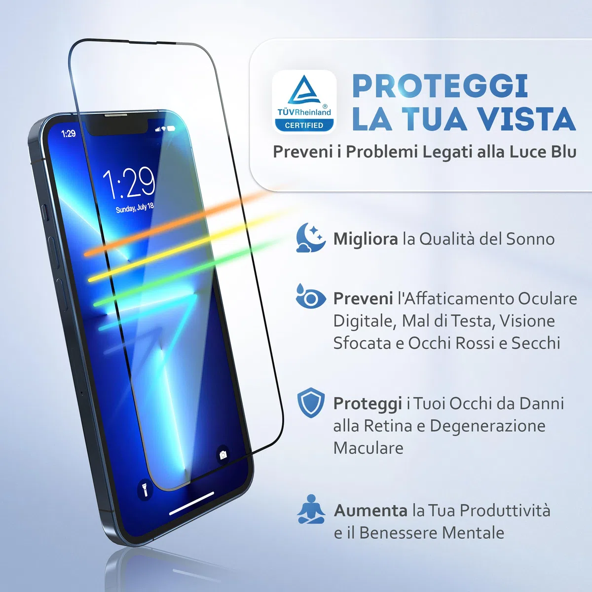 Deppa | 2 pezzi | Pellicola protettiva anti luce blu certificata per iPhone 17e/16e/14/13/13 Pro (6,1") | Vetro temperato ultra resistente | Copertura totale, senza bolle | Installazione facile
