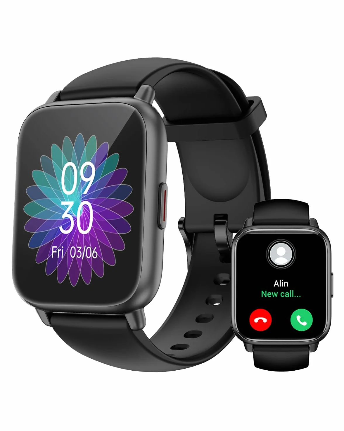 RUIMEN Smartwatch Uomo Donna Chiamate Bluetooth Orologio Contapassi Android iOS Compatibile Fitness Watch Sportive Cardiofrequenzimetro da polso Saturimetro Impermeabile IP68 Notifiche Whatsapp Nero