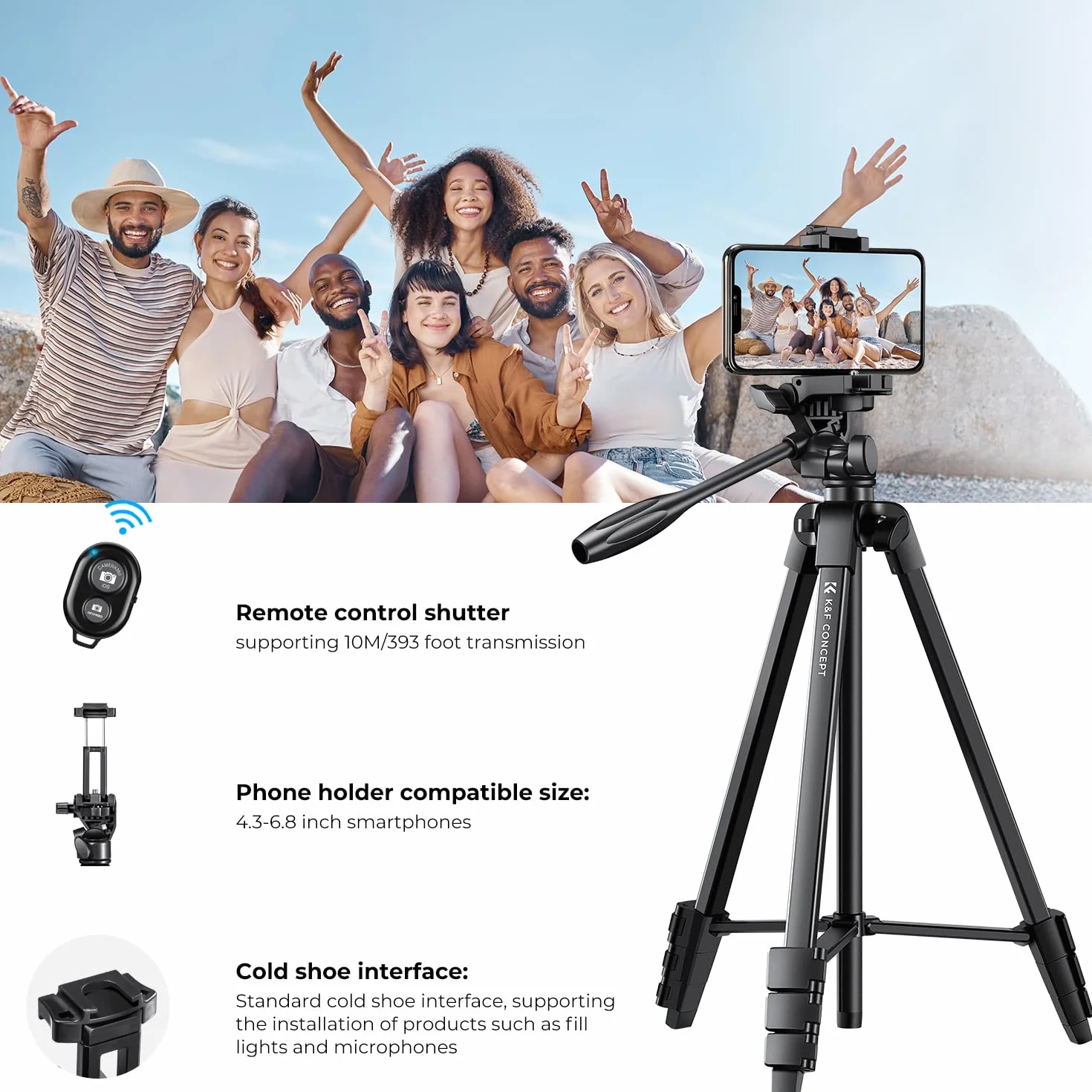 Treppiede Fotocamera e Smartphone 152cm, K&F Concept Treppiedi Leggero da Viaggio con Telecomando Wireless per Canon Nikon Sony iPhone Samsung, Huawei, Xiaomi, Live Stream YouTube Living Vlog
