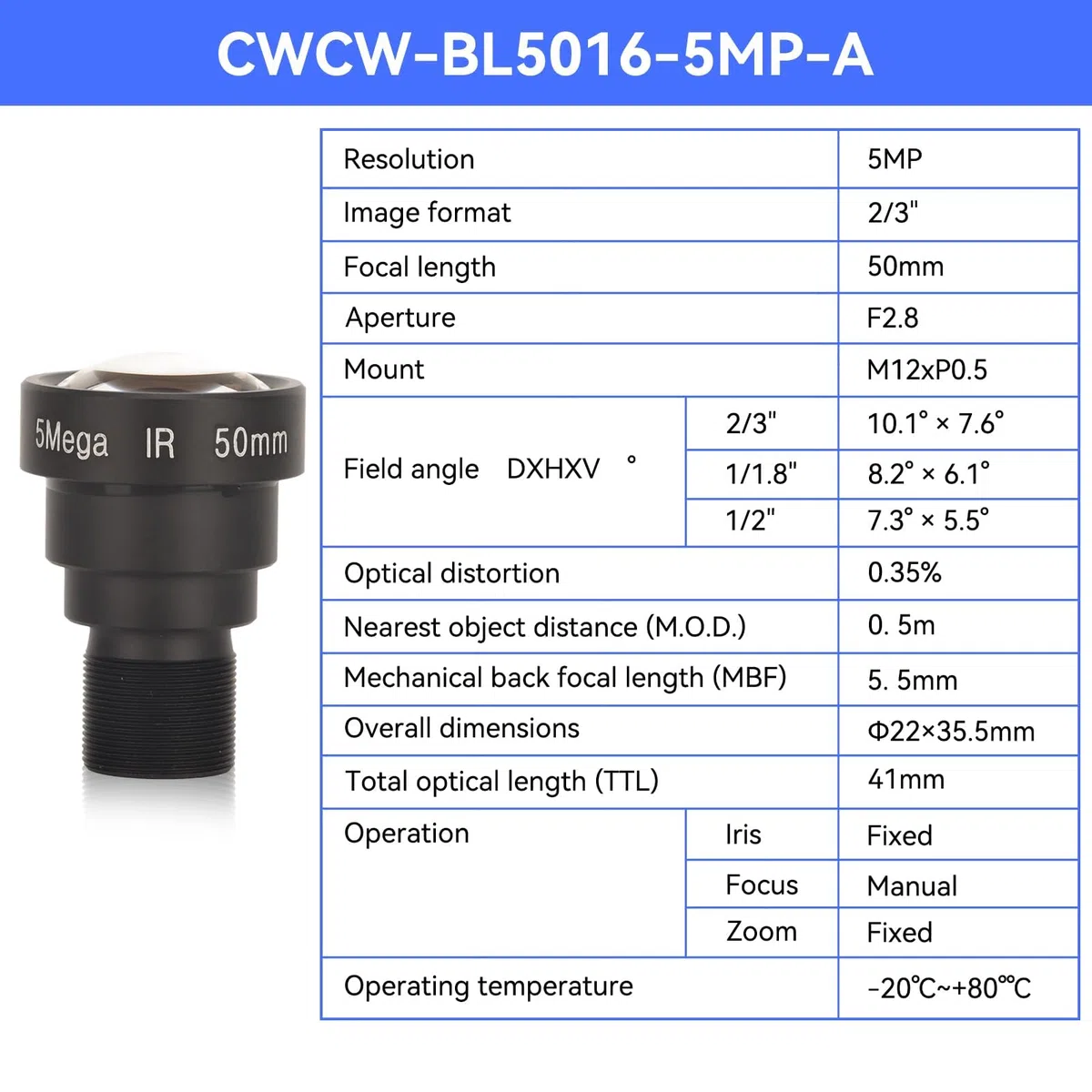 Obiettivo Scheda Singola 50mm 5MP HD M12 Interfaccia Obiettivo Scheda Singola HD in Lega di Alluminio Per Videocamera Web di Sicurezza CCTV