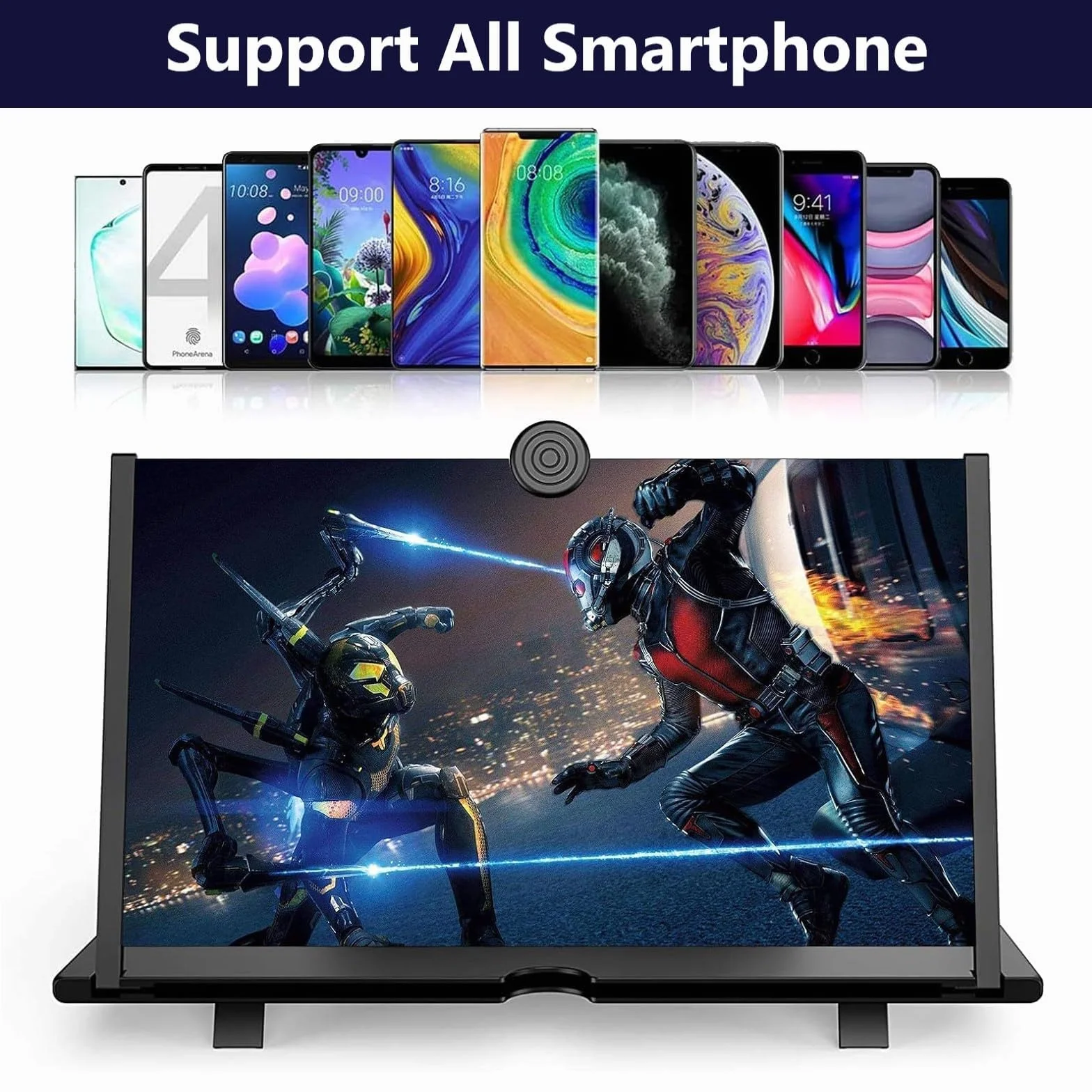 Amplificatore schermo telefono, 3D HD Lente di ingrandimento per la visione di video, pieghevole Lente di ingrandimento per alle smartphone (Nero, 16 Zoll-pl)