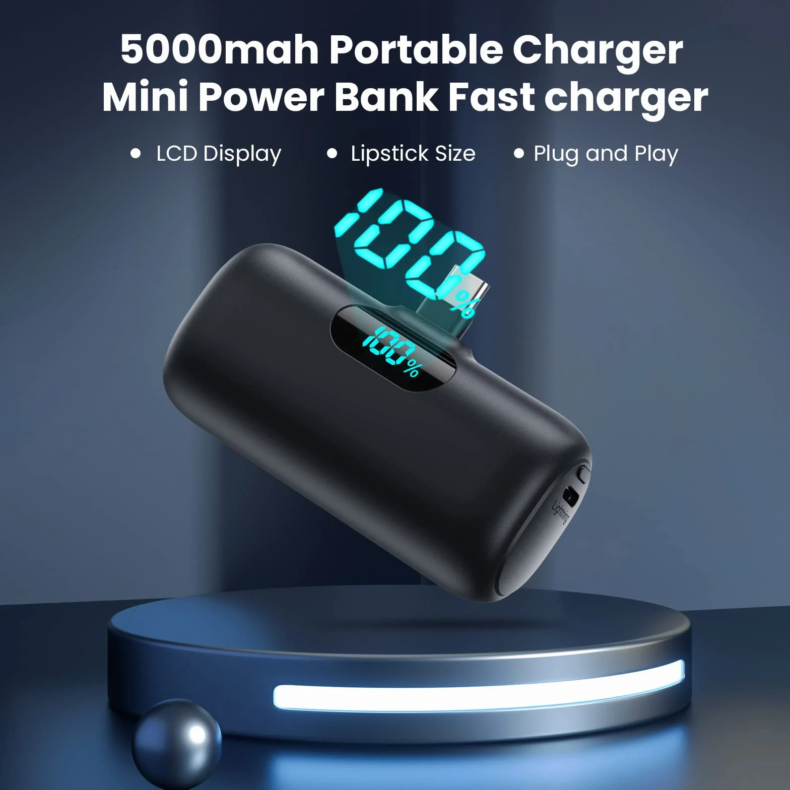 Feob Mini Power Bank USB C 5000mAh, 15W PD 3.0A Carica Rapida Caricabatterie Portatile Compatta e Carino Powerbank Batteria Esterna con LED Display per iPhone 16/15 Pro Samsung e altri Telefoni USB C