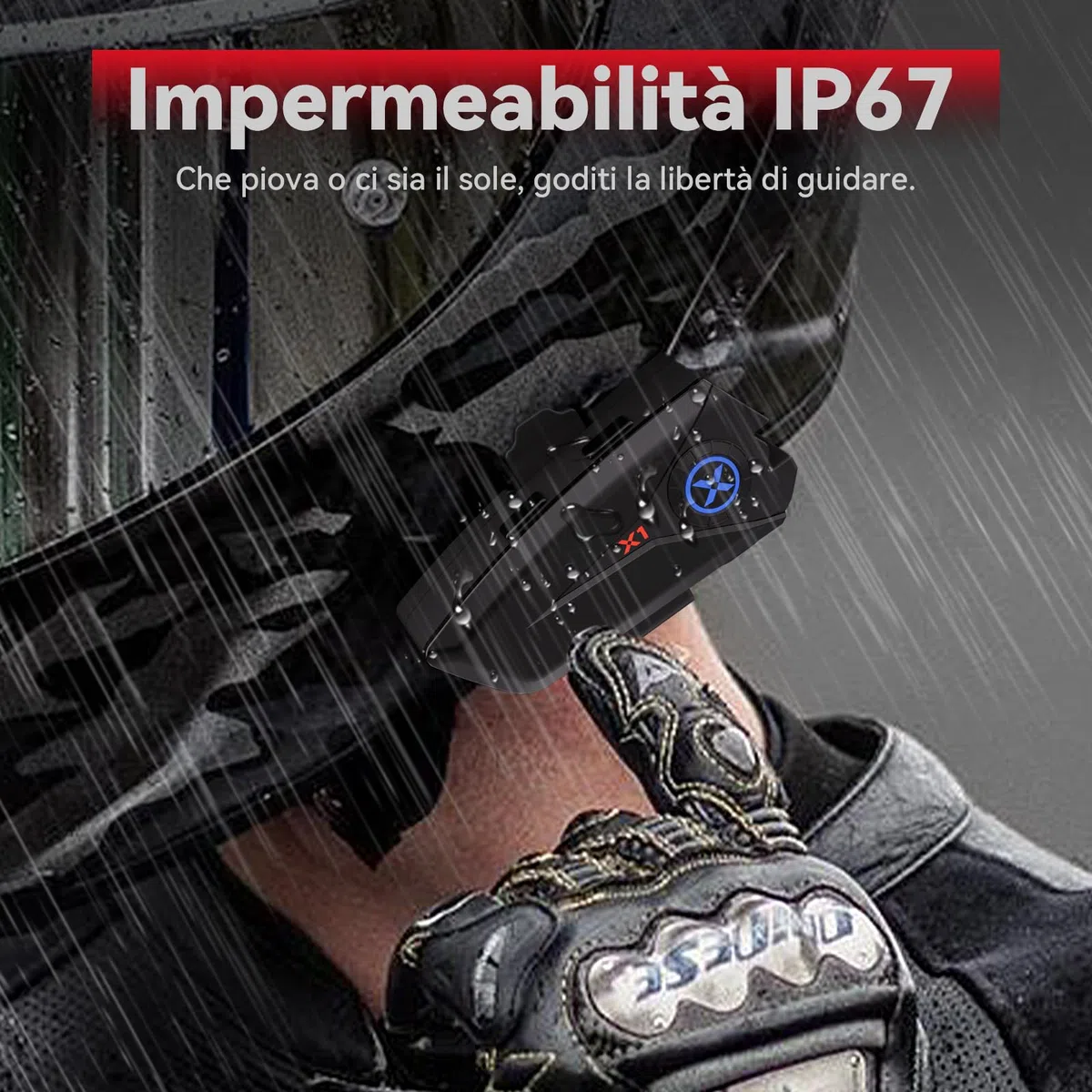 XGP X1 Auricolari Casco Moto Bluetooth V5.3, Cuffie Casco Moto Singola con Musica/ AI Vocale, Altoparlanti da 40mm, Impermeabilità IP67, 60h di Autonomia, Collega 2 Telefoni cellulari