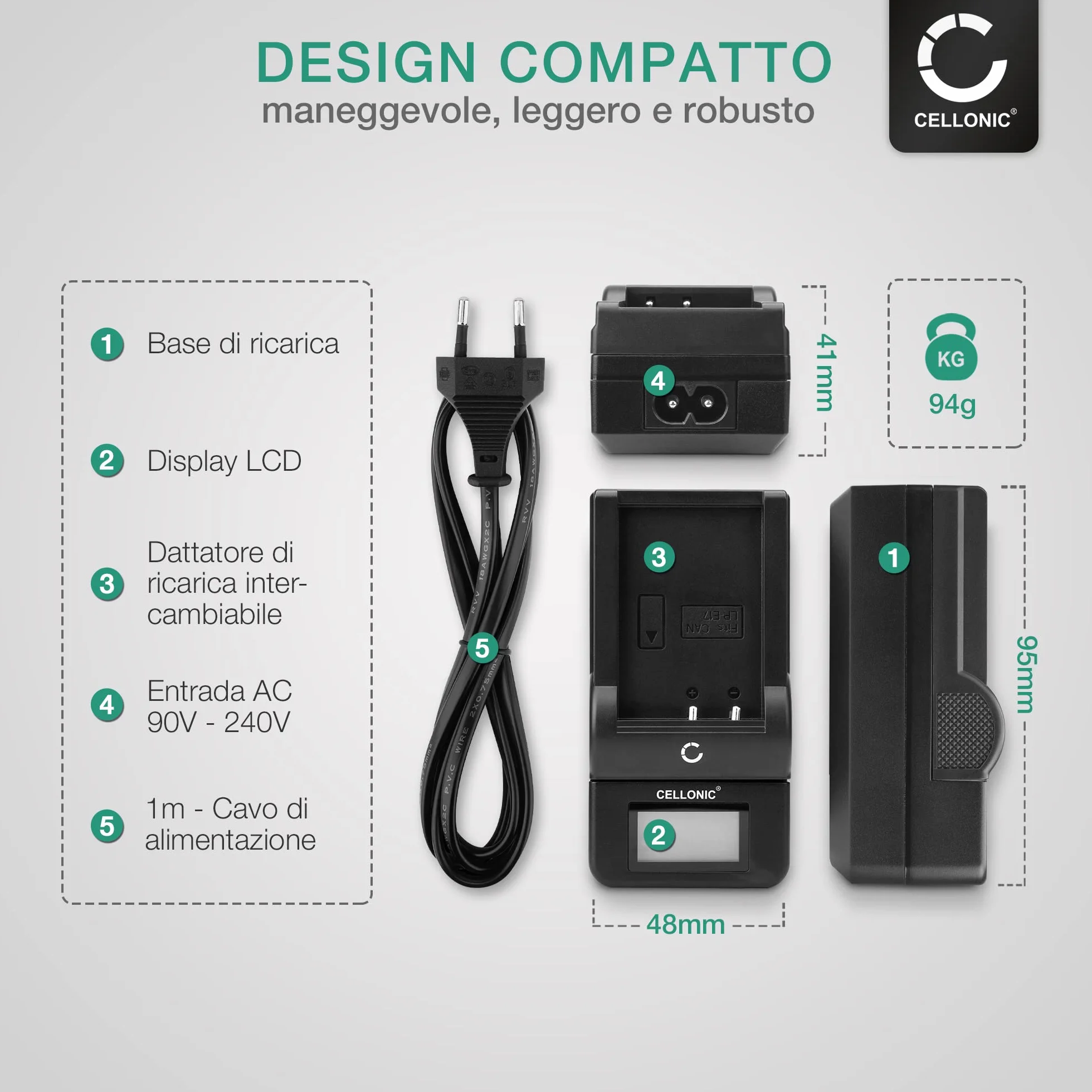 CELLONIC Caricabatteria DE-A84A compatibile con Caricatore DMW-BMB9 con display per fotocamera, camcorder, macchina fotografica
