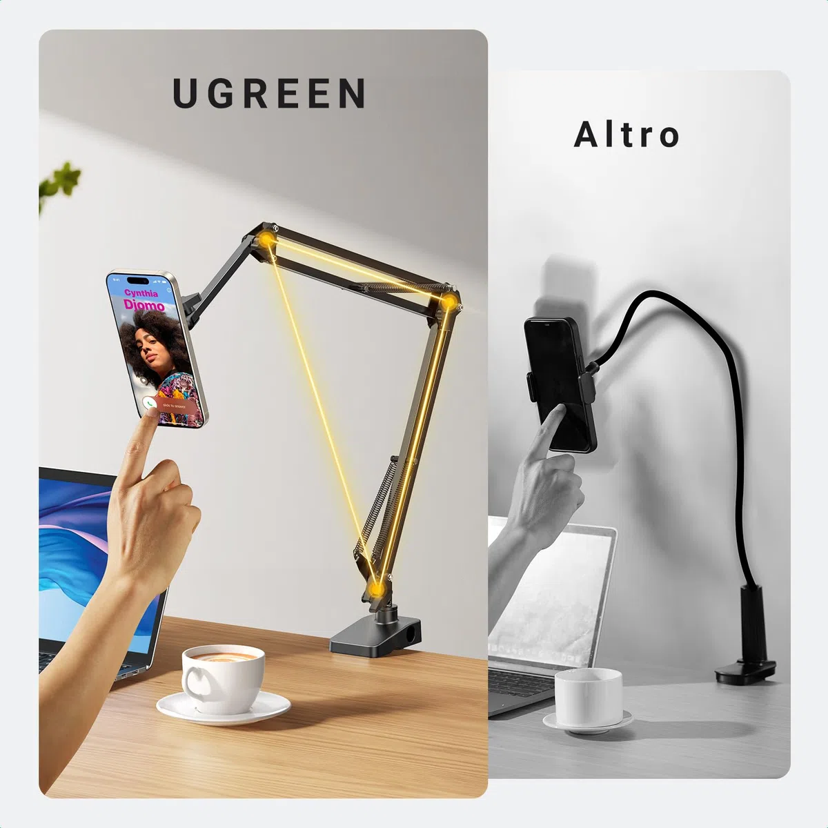 UGREEN Supporto Cellulare Magnetico da Letto, Porta per Magsafe con Braccio Flessibile Articolato Compatibile con iPhone 16 15, 14, 13, 12 Serie, Galaxy S24 Ultra ed Altri