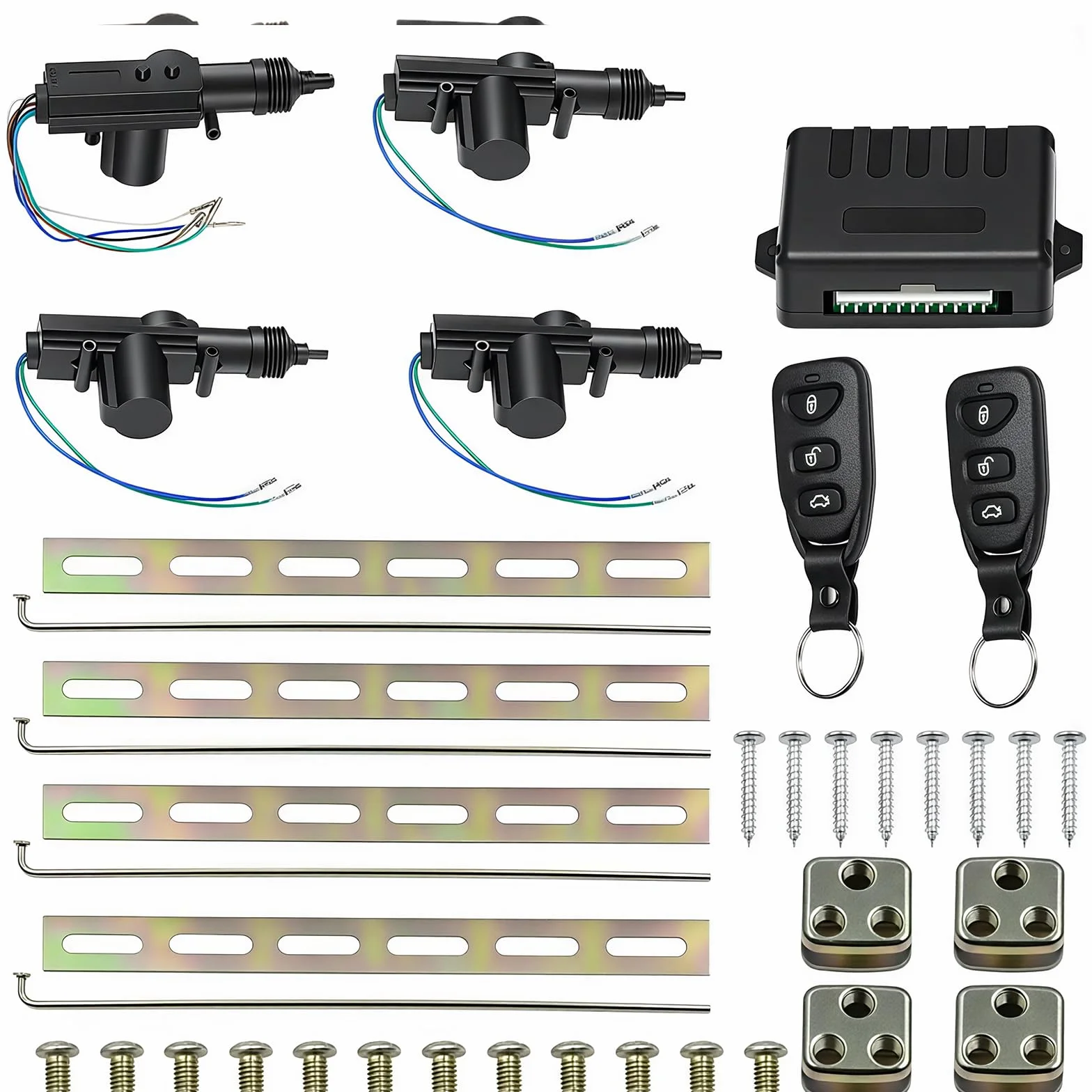 Chiusura Centralizzata Auto da 12V, Kit Chiusura Centralizzata Auto a 4 Porte con 2 Telecomandi, Sistema di Accesso Senza Chiave, Attuatori per Porte Inclusi, Supporto per Apertura Bagagliaio