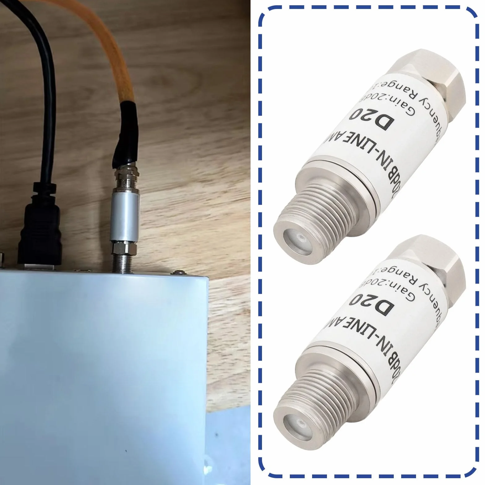 2 pz 20dB Inline Amplificatore 10-2400MHz Inline Sat Amplificatore Satellitare Singal Booster Sostituzione per AMP SAT DVB-T Amplificatore