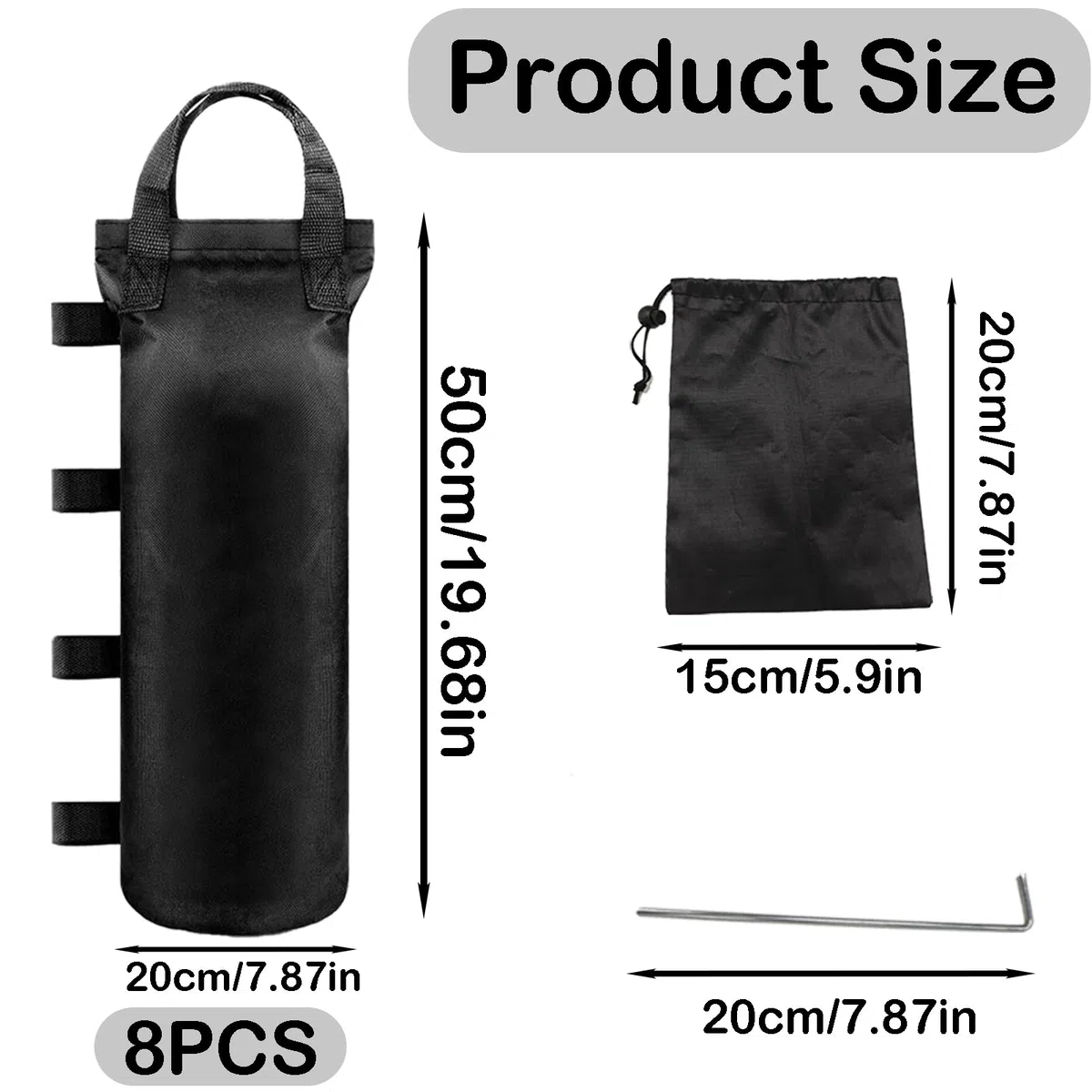 Pesi per gazebo, set da 8 sacchi di sabbia per gazebo, sacchi di sabbia 800D Oxford da appesantire con chiodi fissi, per gazebo, tenda da giardino