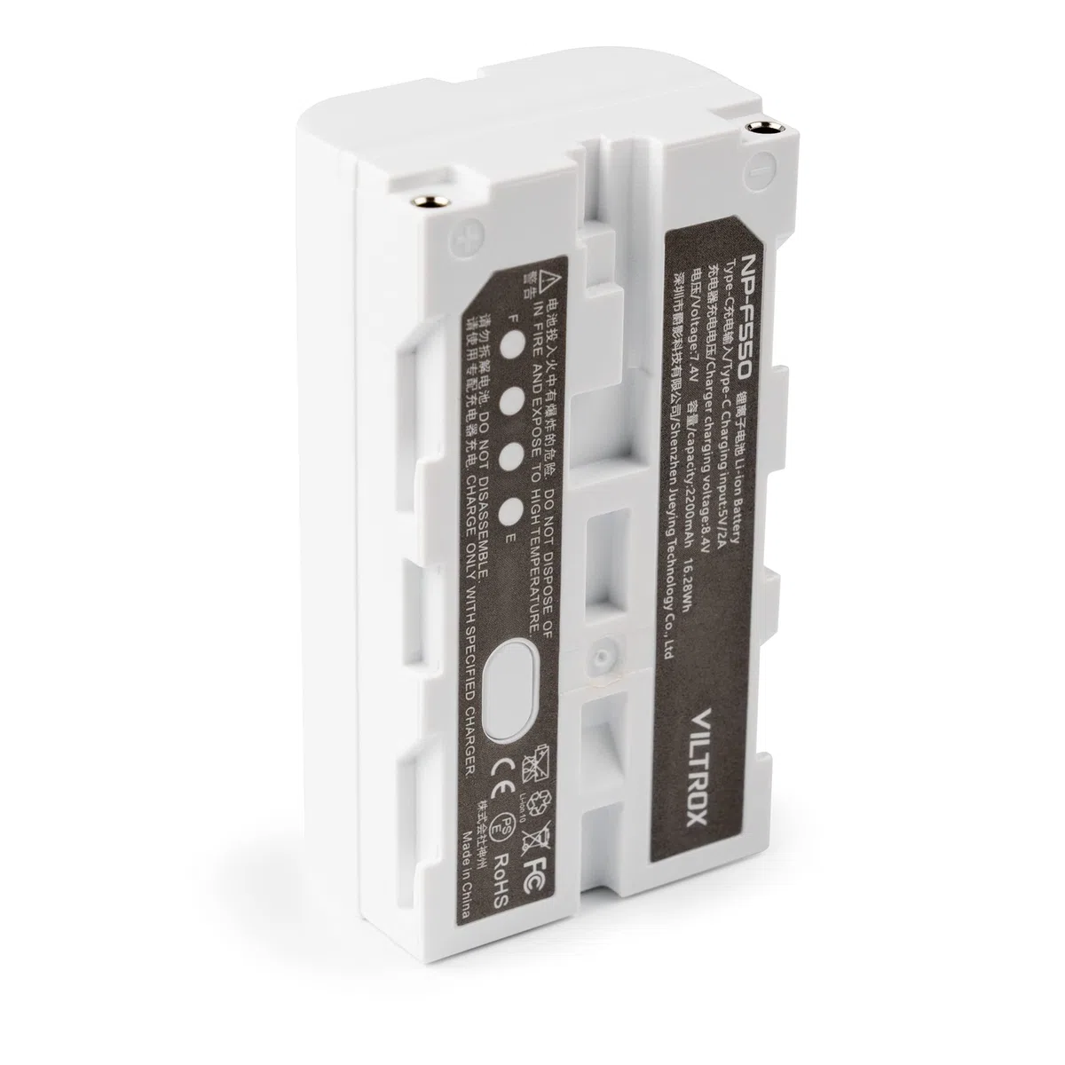 VILTROX Confezione da 2 batterie NP-F550 da 2200 mAh, ricambio per Sony NP-F970 F960 F950 F770 F750 F570 F550, compatibile Godbox Neewee LED Light, monitor (porta di ingresso USB di tipo C)