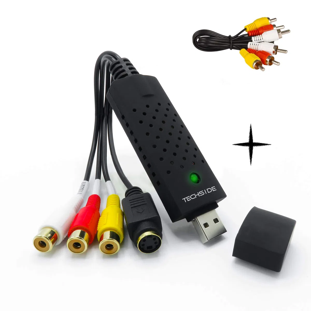 TechSide Video Grabber Contatti Dorati + Cavi RCA | Analogico Digitale | Windows 11 + Nuovo Software 2024 | USB 2.0 Converter VHS Capture | Converti Formato Digitale Mpeg Le Vecchie Videocassette