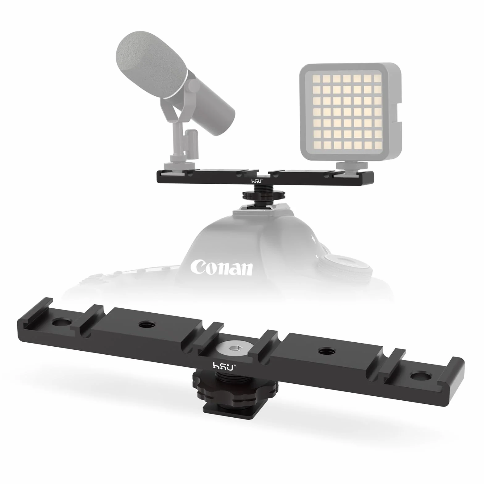 HSU Staffa Adattatore Scarpa Calda, Tripla Supporto Scarpa Fredda per Flash Esterno Microfono LED Monitor Video Accessori per Fotocamere (Modello più lungo)