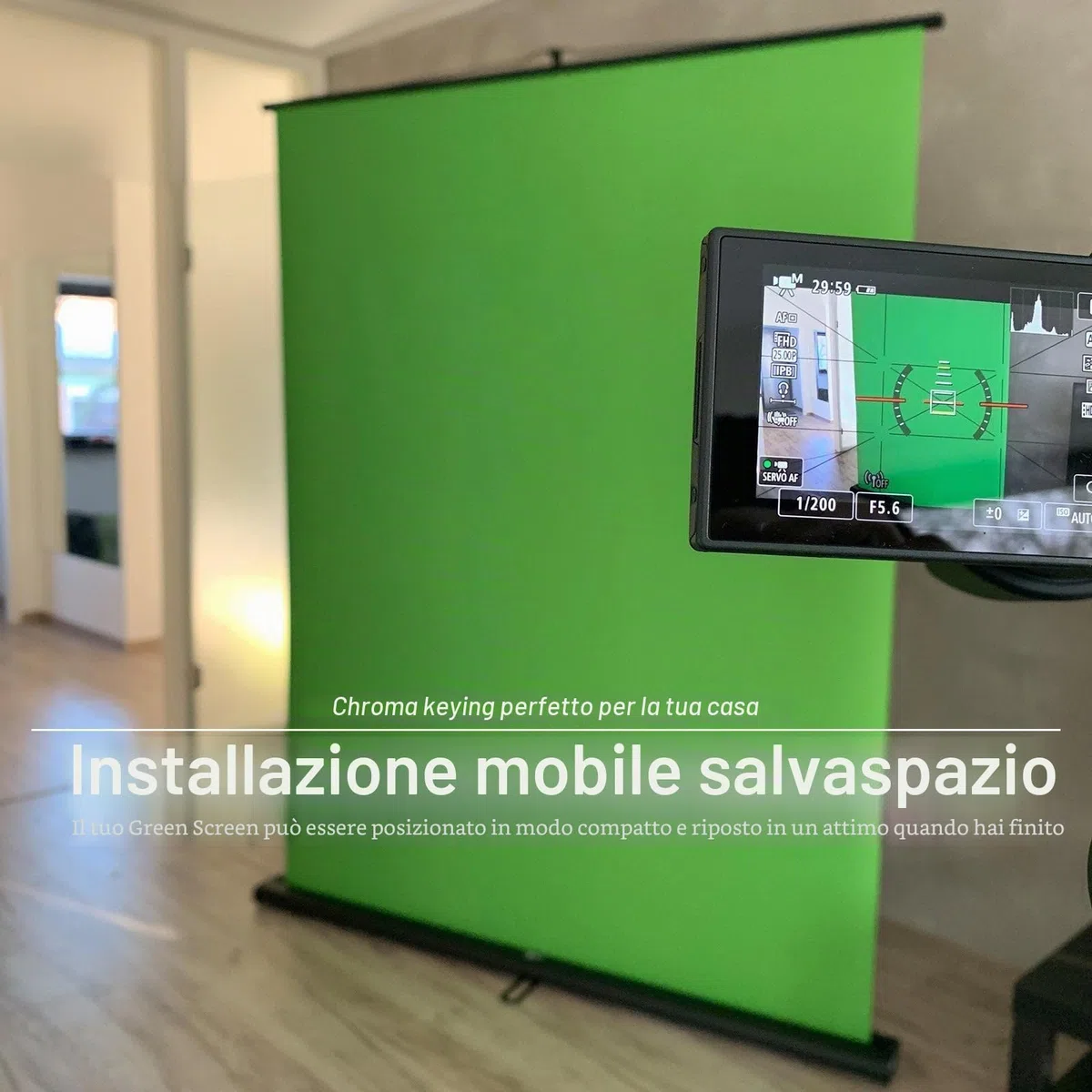 Floordirekt Greenscreen Rollup - Sfondo per foto estraibile con supporto, per foto, video, TV, gaming, distanza di sfondo da studio, 150 x 200 cm