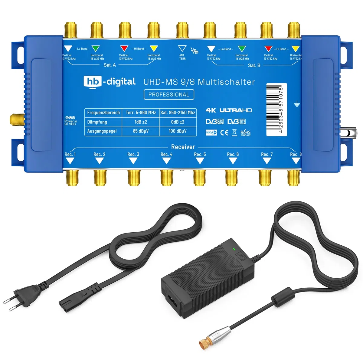 HB-Digital Multiswitch pmse 9/8 HB-DIGITAL 2X SAT fino a 8 x abbonato/ricevitore per Full HDTV 3D 4K UHD