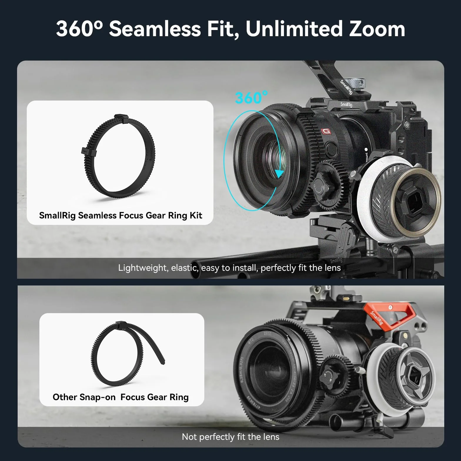 SMALLRIG Seamless Follow Focus Ring Set (7 Pezzi), con AB Stop e Gomma Antiscivolo, Anello Di Messa a Fuoco Standard M0.8, Compatibile con SMALLRIG Follow Focus - 4185