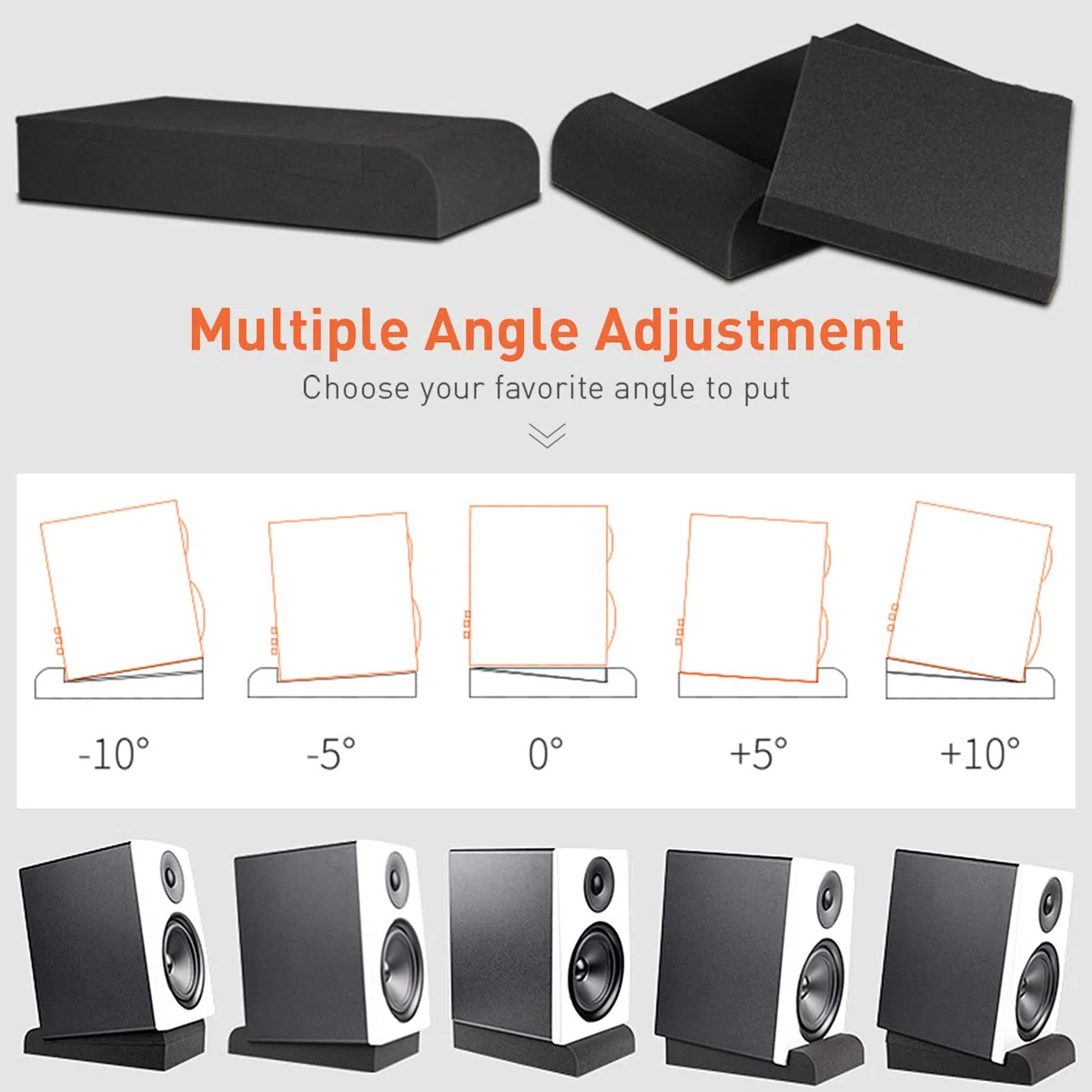 Anpro, 2 cuscinetti isolanti acustici per monitor da studio, base stabilizzante, 30 cm x 17 cm x 3,5 cm, neri 30x 17x 3.5cm Nero