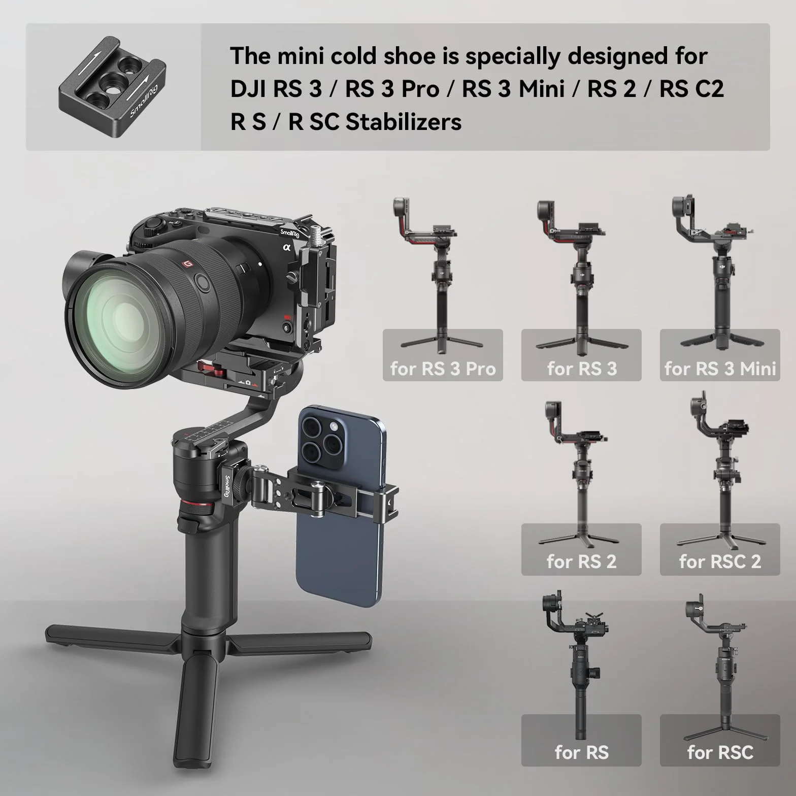 SMALLRIG Supporto per Telefono in Metallo con Supporto per Slitta Fredda, Adattatore Universale per Supporto per Telefono, Adattatore per DJI,per Paesaggio e Ritratto, Larghezza entro 57-88 mm - 4301