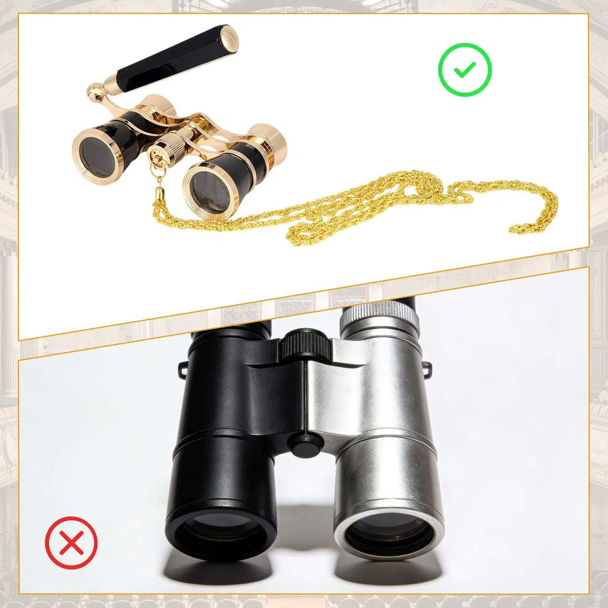 Binocolo Opera 3X25, Mini Binocolo Teatro Compatto con Manico Regolabile e Catena Occhiali da Teatro Vintage Portatile per Donne Adulti Bambini Concerti Cinema Eventi Musicali