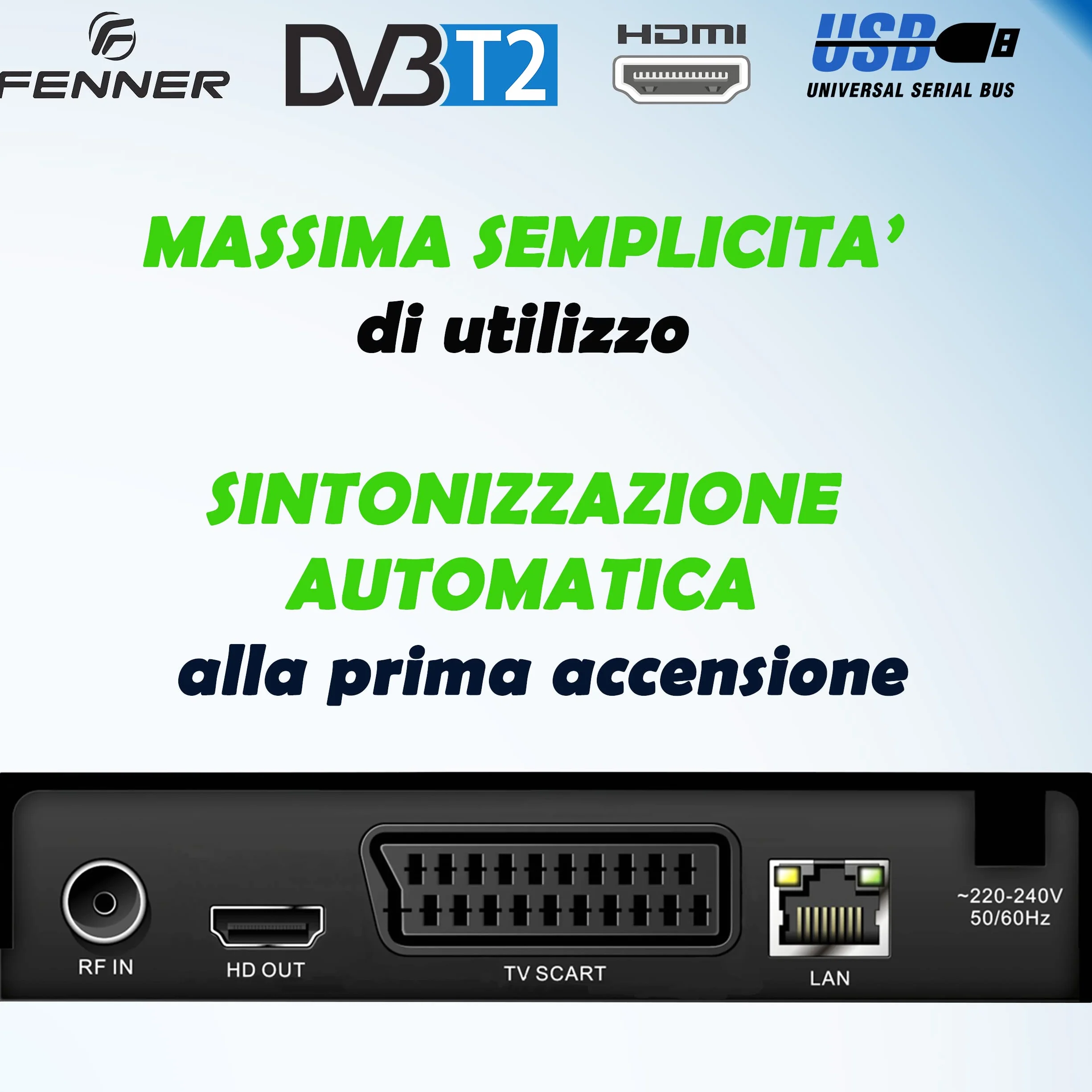 Decoder DVB-T2 HD 1080p SINTONIZZAZIONE AUTOMATICA HDMI HEVC Main 10 Bit H265 DOLBY-DIGITAL+ (aggiornamento disponibile "Manuale di installazione (PDF)" IL DECODER NON REGISTRA