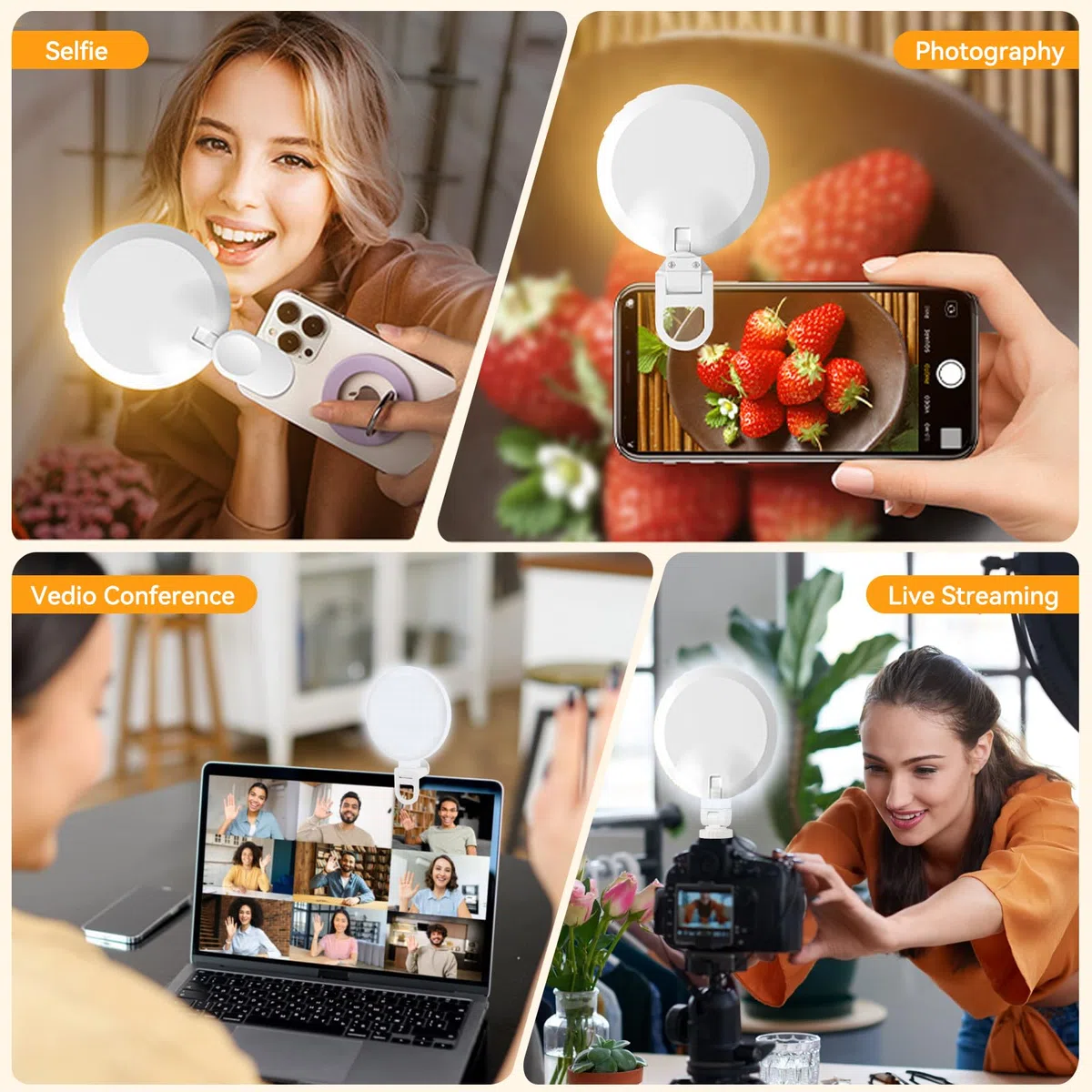 UTEBIT Luce Selfie Telefono a Clip 2500-9000K 3 Modalità Luce,Ring Light Telefono per iPhone/iPad/Laptop/Fotocamera/Fotografia Vlog 3000mAh