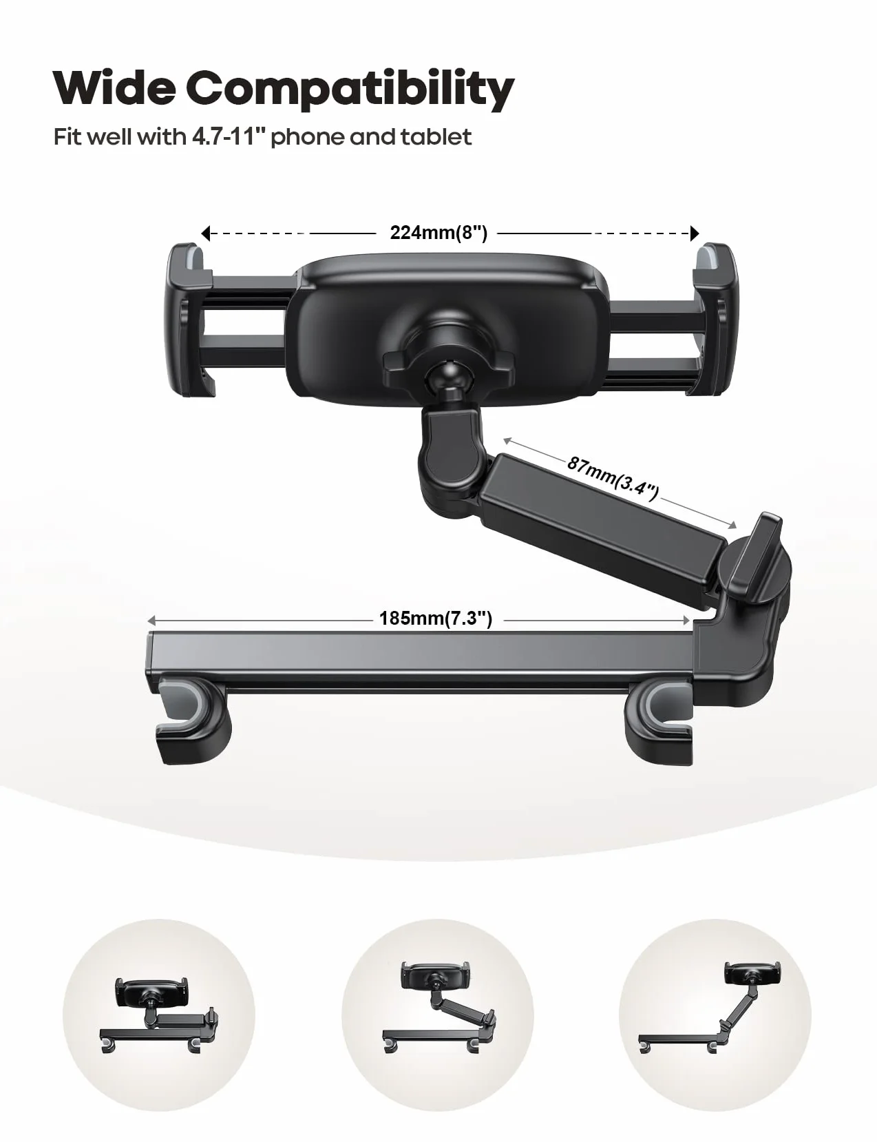 Lamicall Supporto Tablet Auto, Supporto Tablet Poggiatesta - [Braccio Telescopico a Doppio Asse] 360°Rotazione, Universale Supporto per iPad, Samsung Tab, Switch, altri 4.7-11" Cellulari e Tablet