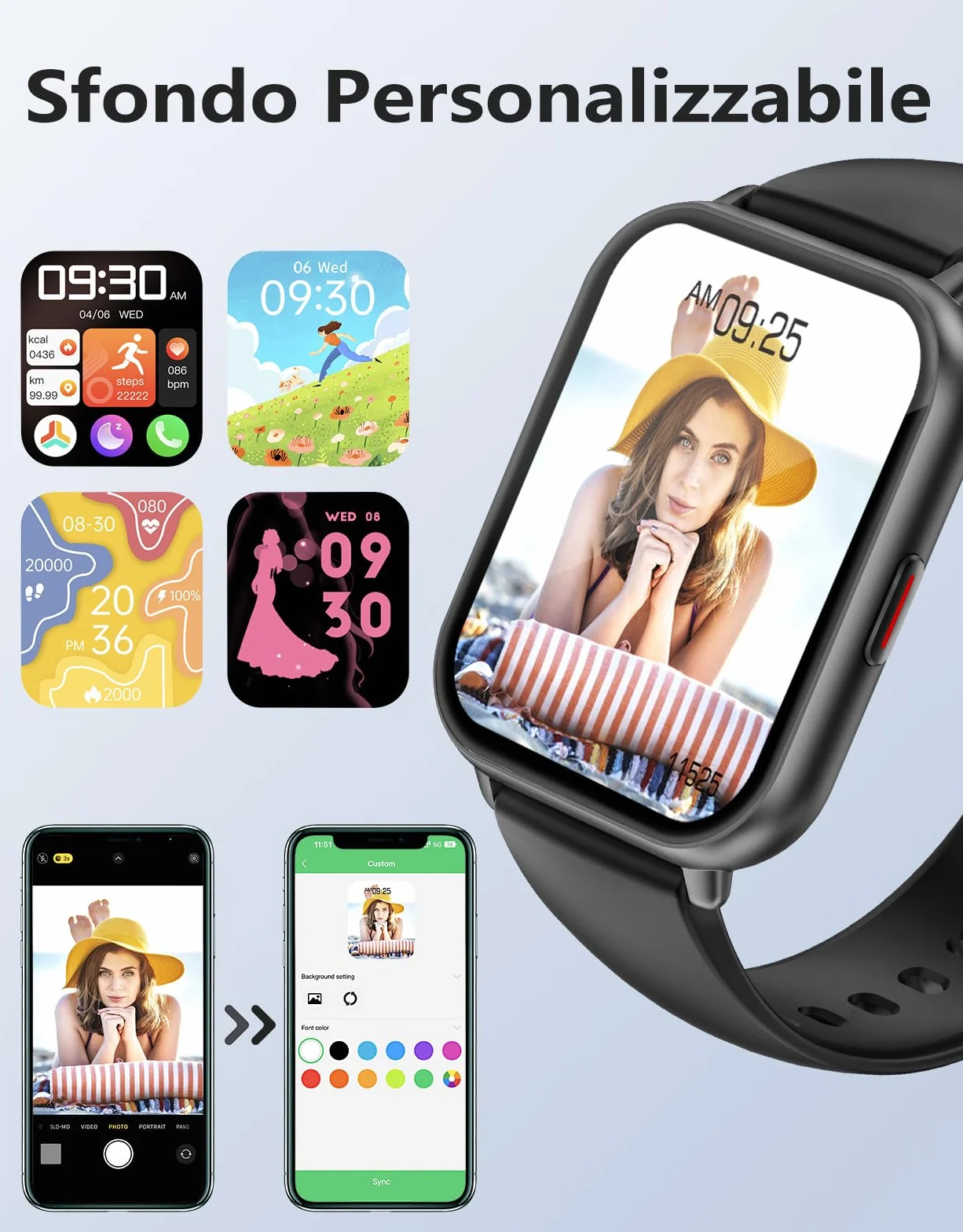 RUIMEN Smartwatch Uomo Donna Chiamate Bluetooth Orologio Contapassi Android iOS Compatibile Fitness Watch Sportive Cardiofrequenzimetro da polso Saturimetro Impermeabile IP68 Notifiche Whatsapp Nero