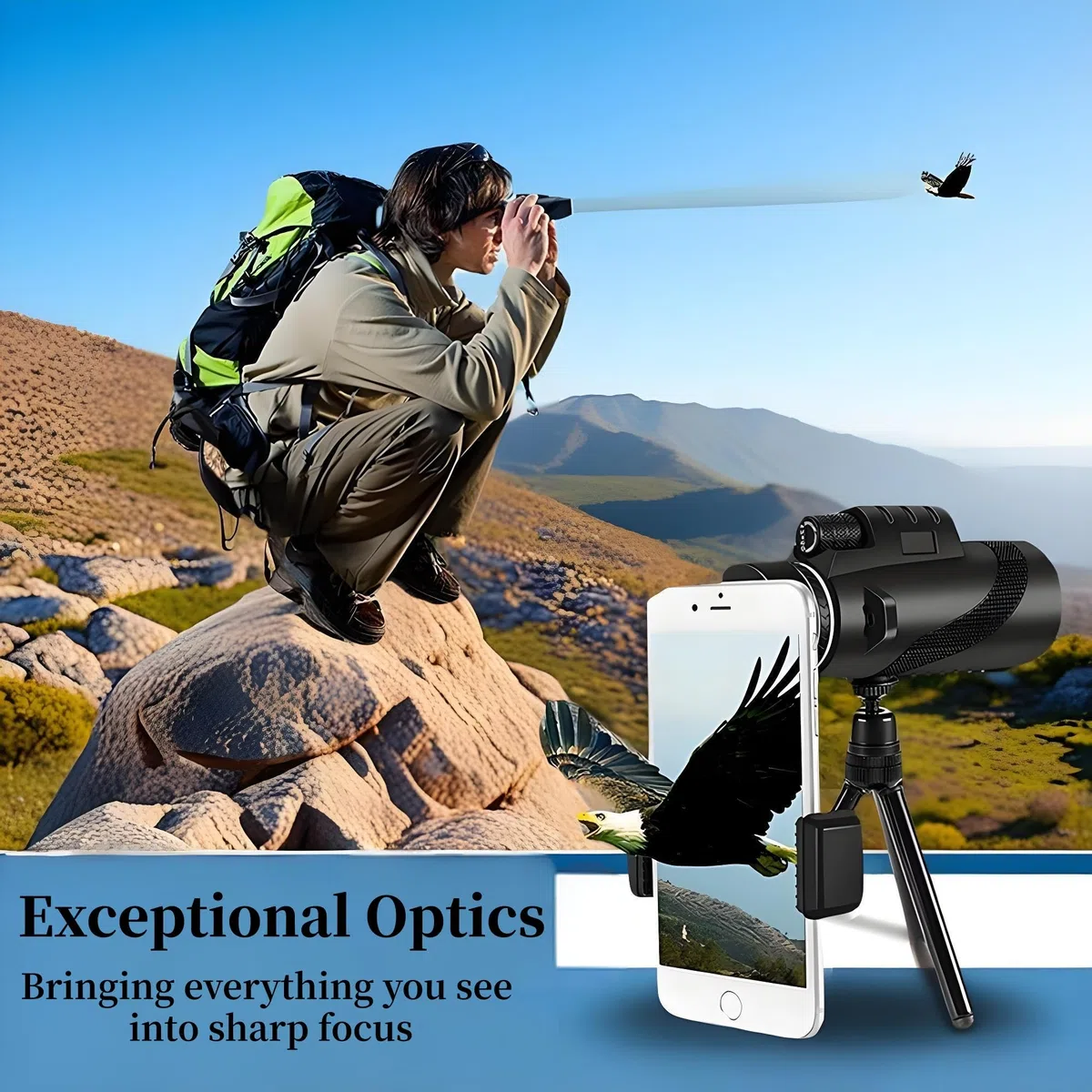 Mengshen 10x40 Telescopio Monoculare Pro Kit con Adattatore Universale Telefono Treppiede per Smartphone Digiscoping Fotografia