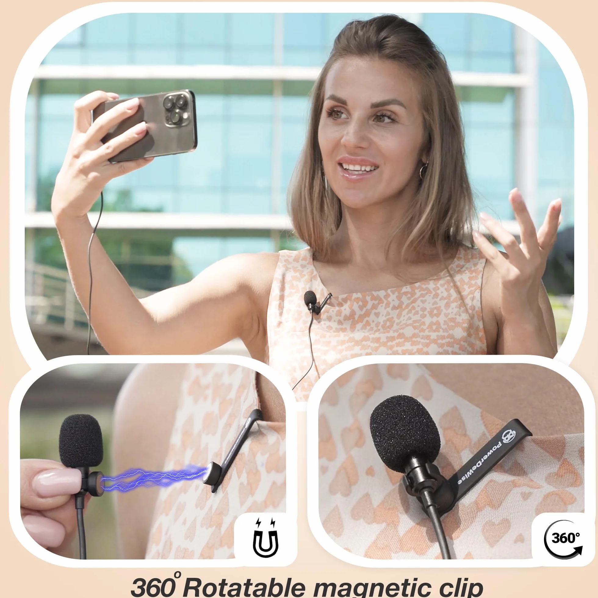 PowerDeWise Microfono Lavalier, Microfono da Bavero Professionale Omnidirezionale Con Clip Facile da Applicare, Microfono per iPhone/Vlog Youtube/Interviste/Videoconferenze/Podcast/Dettatura/ASMR