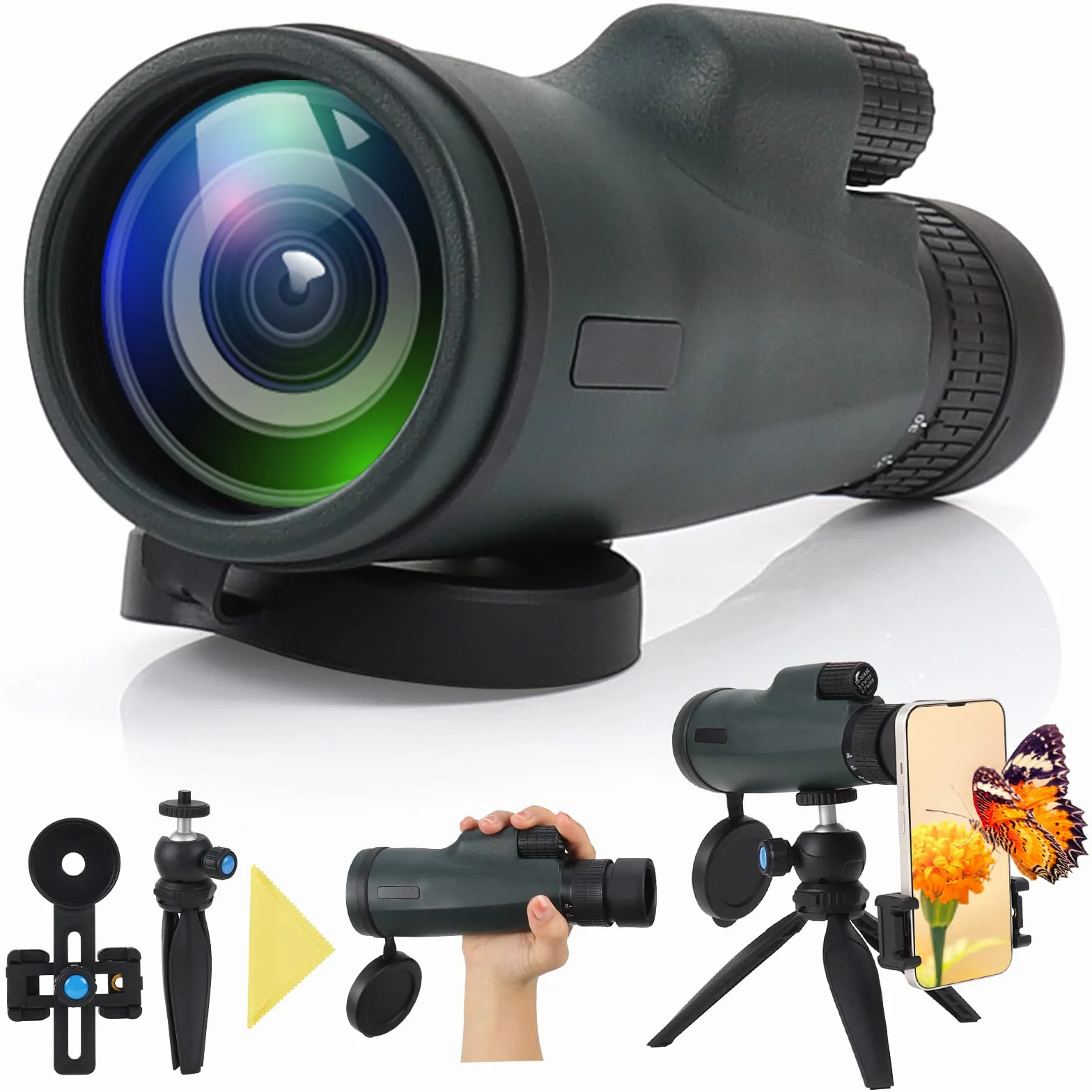 Telescopio Monoculare 10-30x50 HD, Czemo Professionale Monocoli Telescopio Zoom Impermeabile Monocular con Treppiede Supporto per phone, Prisma BAK-4 e FMC Canocchiale,per Bird Watching,Caccia
